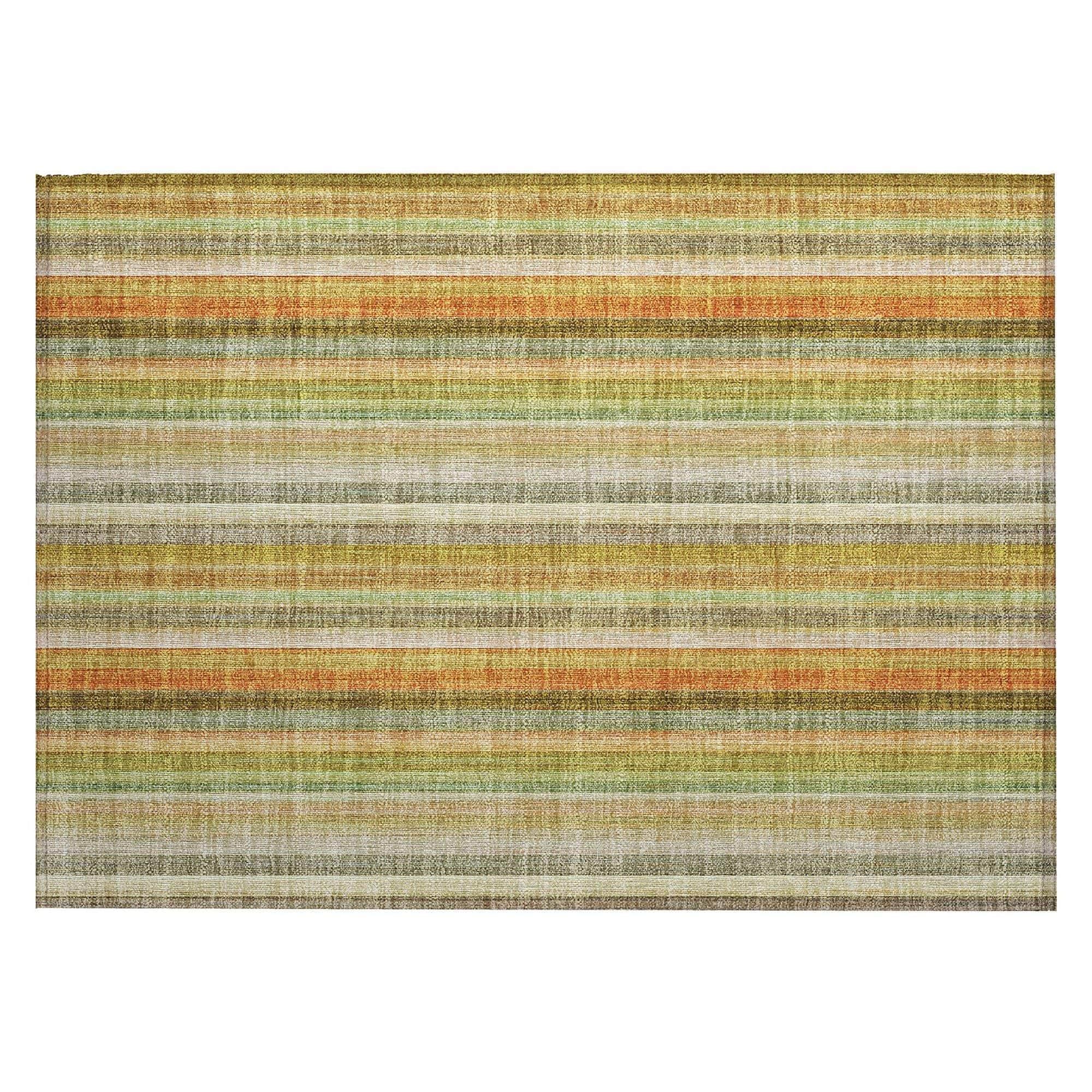 Machine Washable Khaki Brown Rug - Indoor / Outdoor - Kids / Pet Friendly Stripes Print Rug