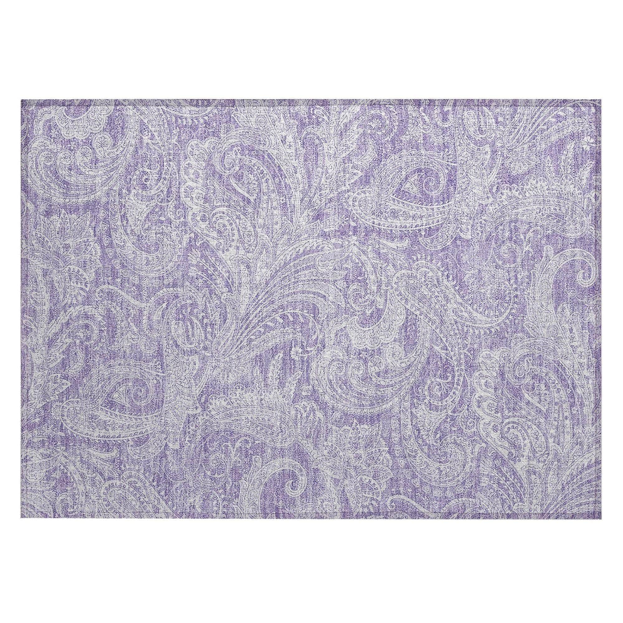 Machine Washable Lavender Purple Rug - Indoor / Outdoor - Kids / Pet Friendly Paisley Print Rug