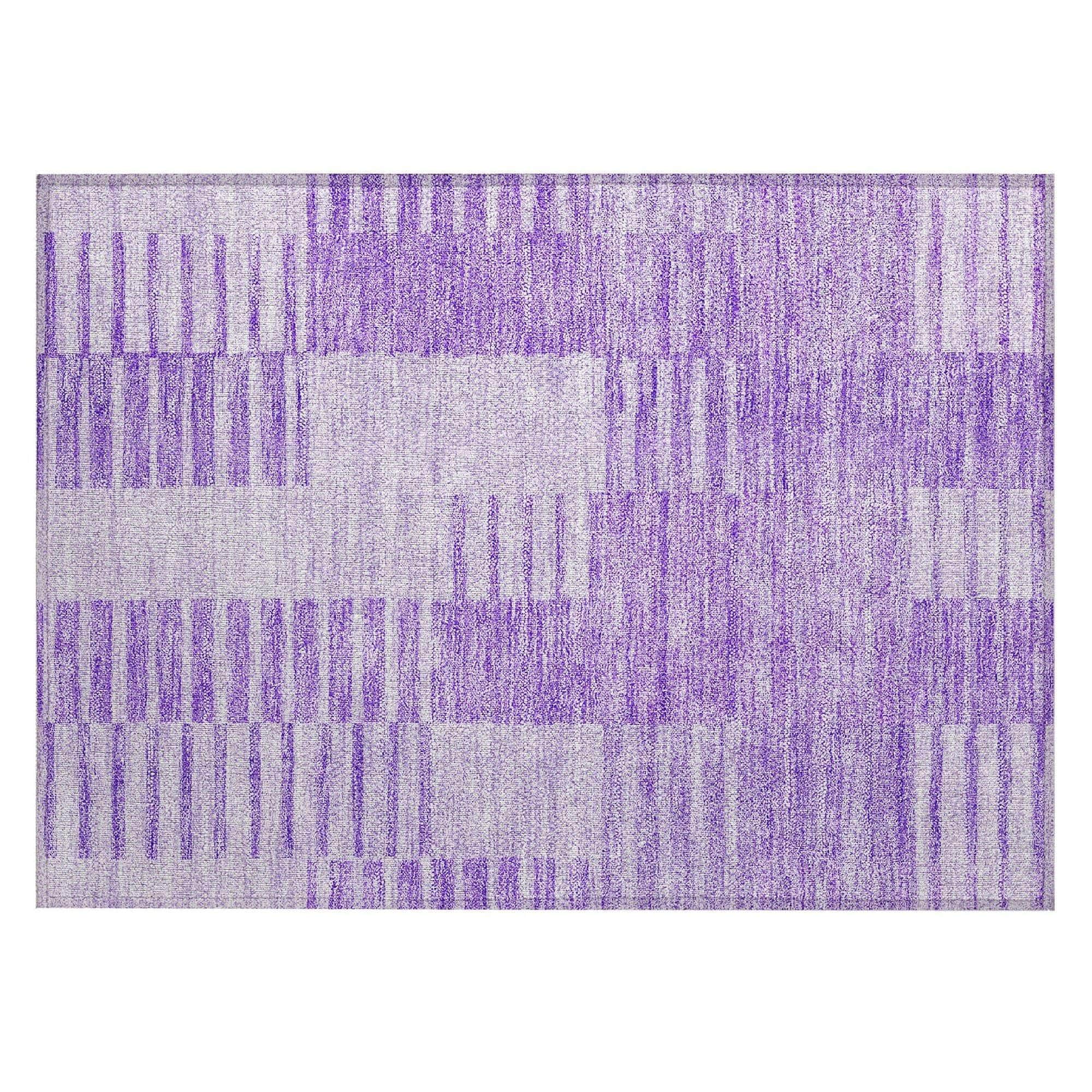 Machine Washable Lavender Purple Rug - Indoor / Outdoor - Kids / Pet Friendly Striped Print Rug