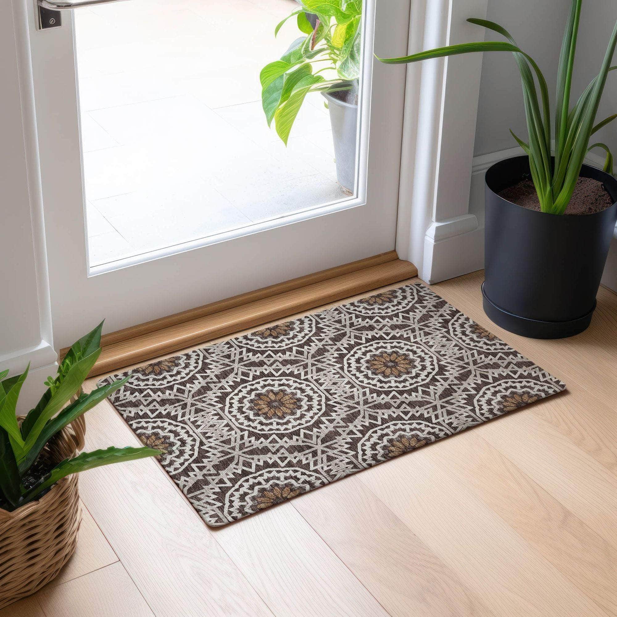 Machine Made ACN619 Chocolate Brown Rugs