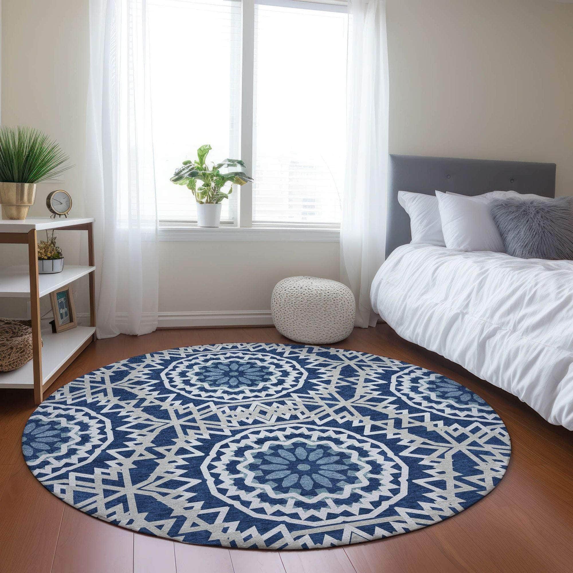 Machine Made ACN619 Navy Blue Rugs