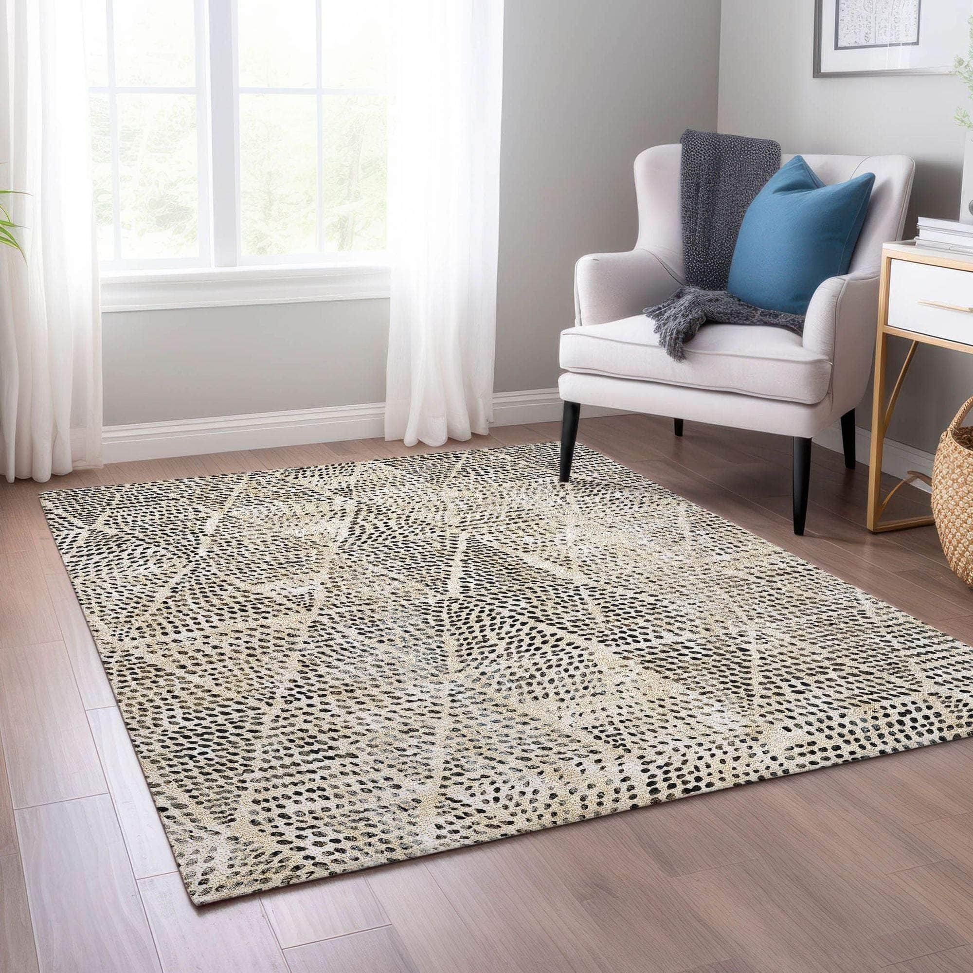 Machine Made ACN591 Beige Brown Rugs