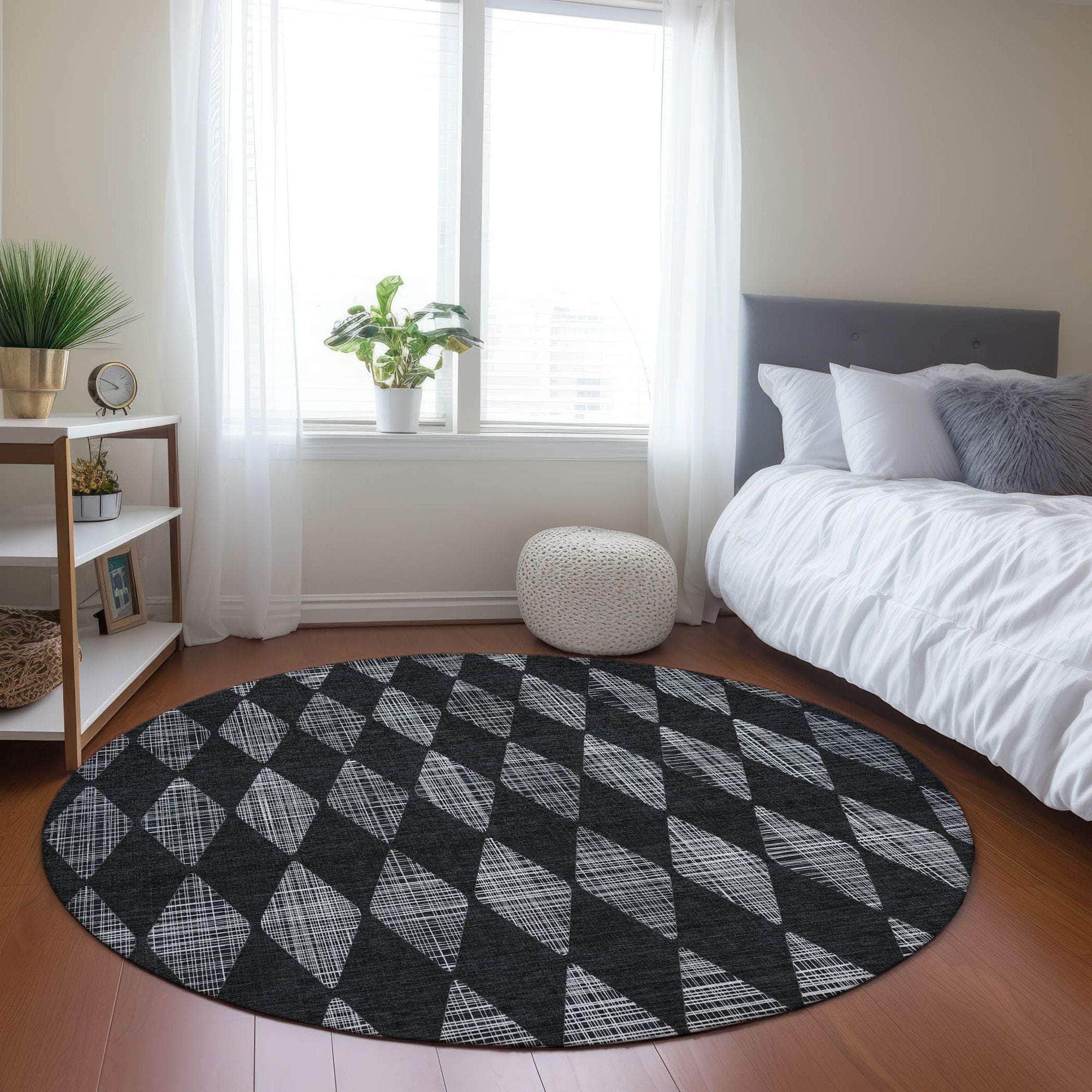 Machine Made ACN578 Charcoal Gray Rugs