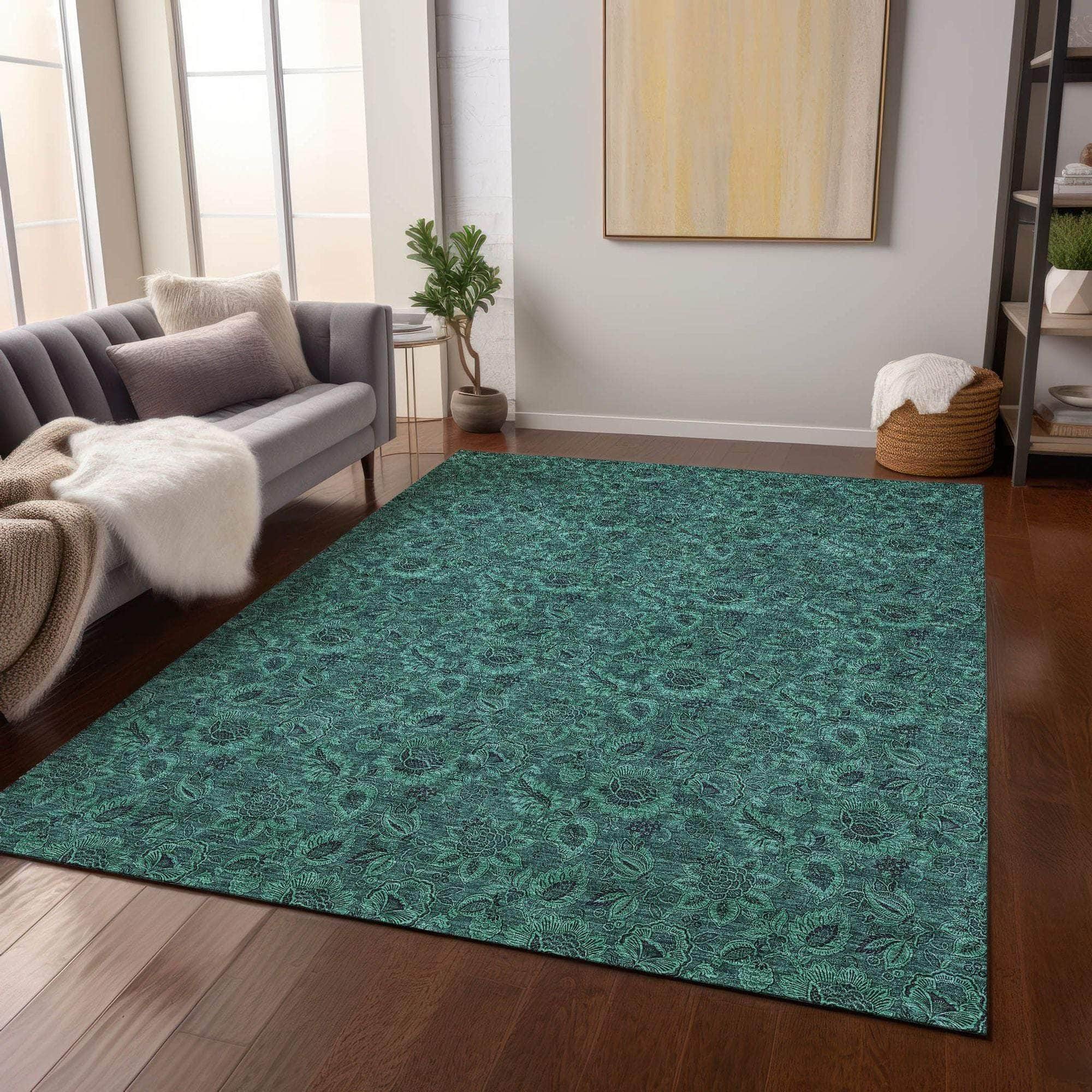 Machine Made ACN661 Teal Rugs