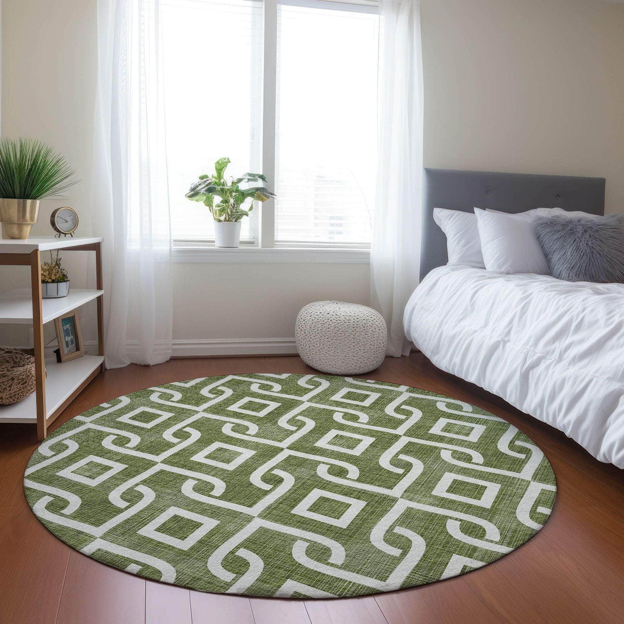Machine Made ACN621 Olive Green Rugs