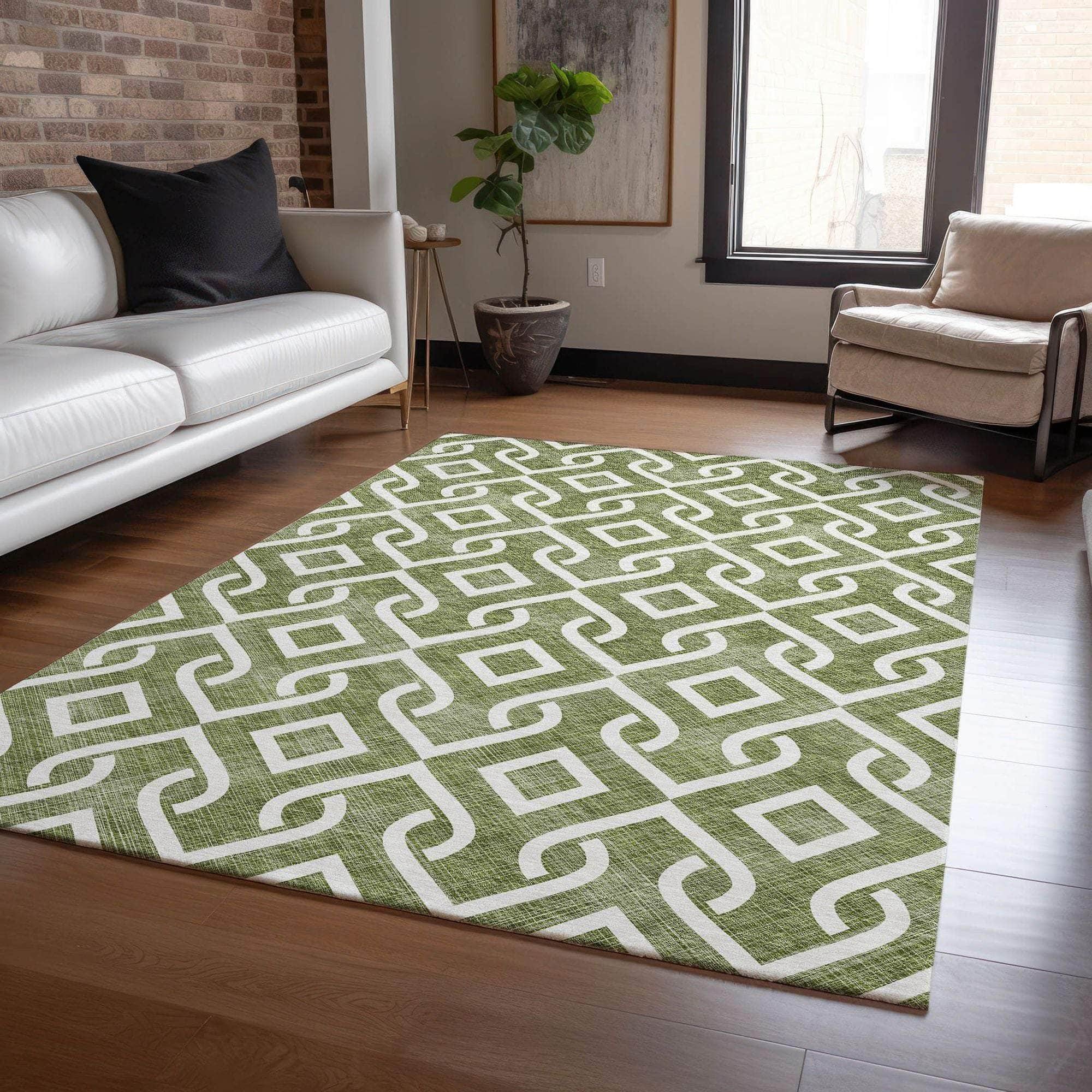Machine Made ACN621 Olive Green Rugs