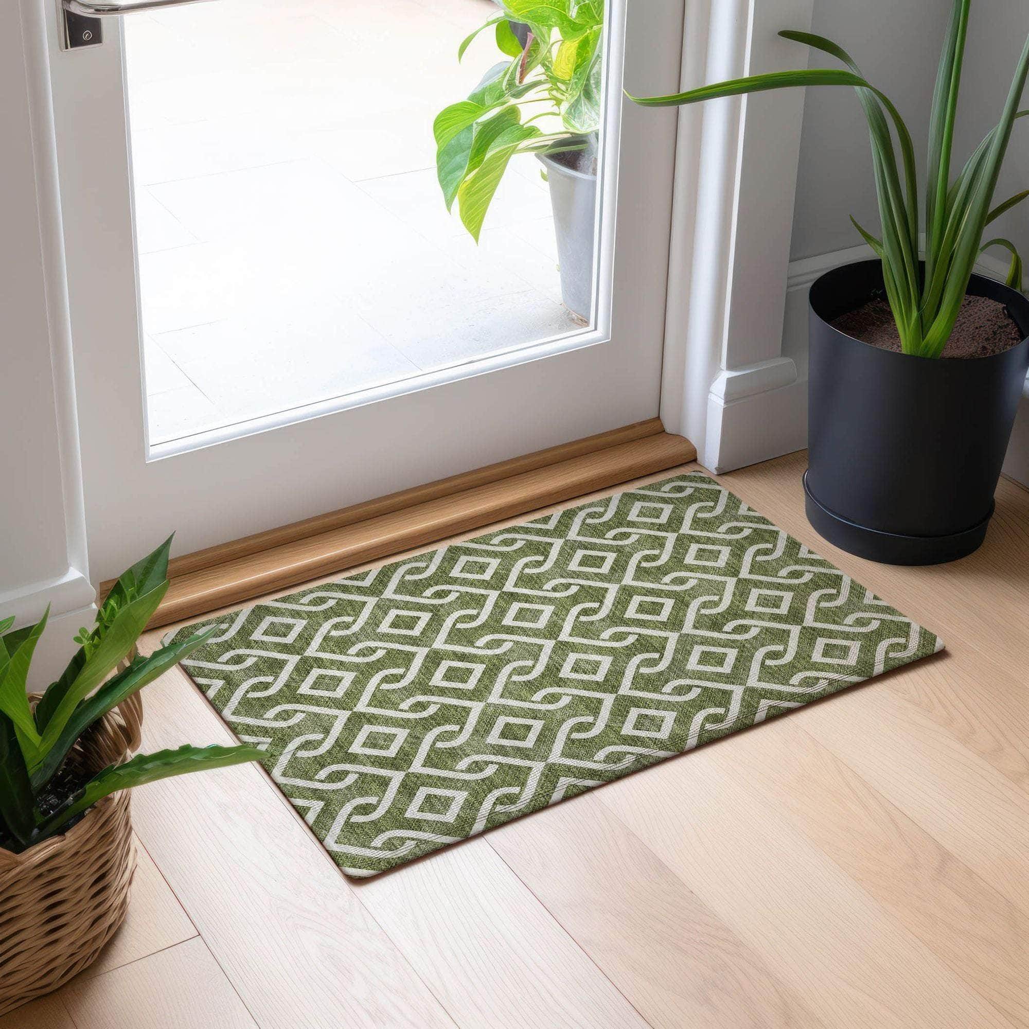 Machine Made ACN621 Olive Green Rugs