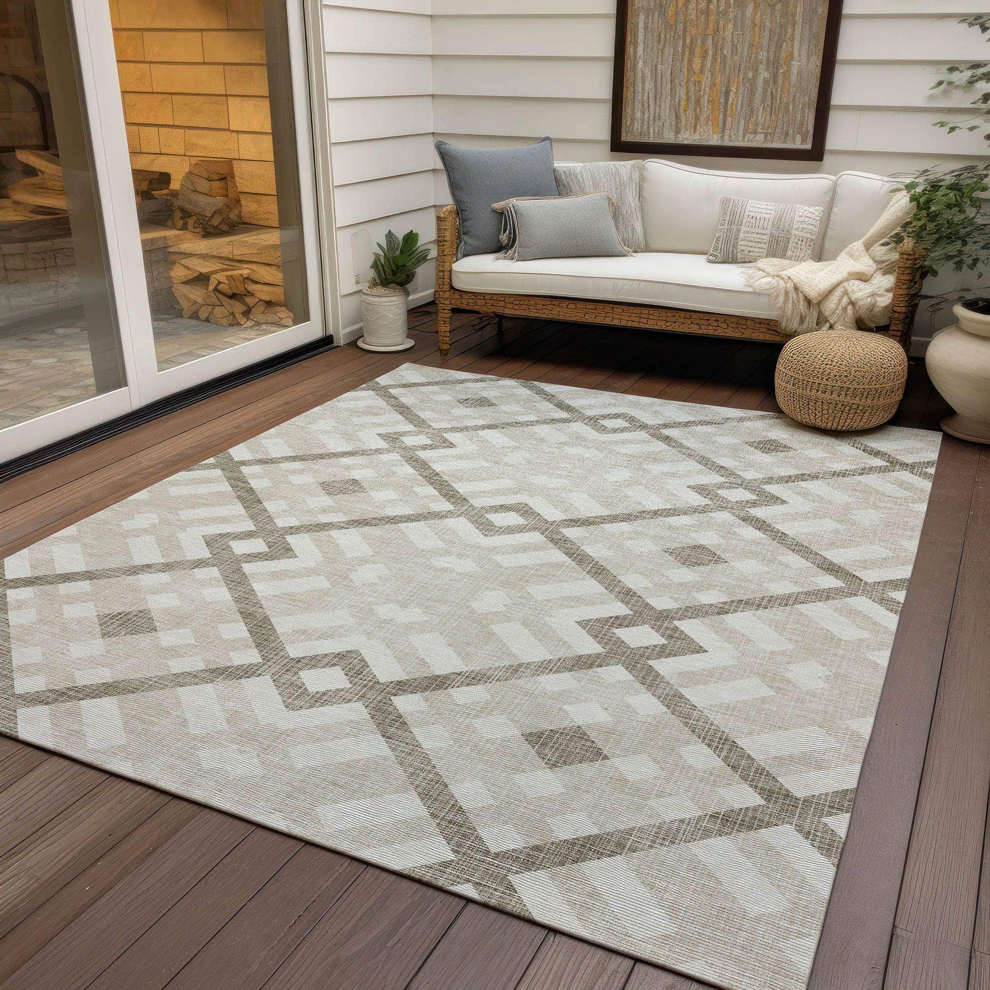 Machine Made ACN616 Beige Brown Rugs