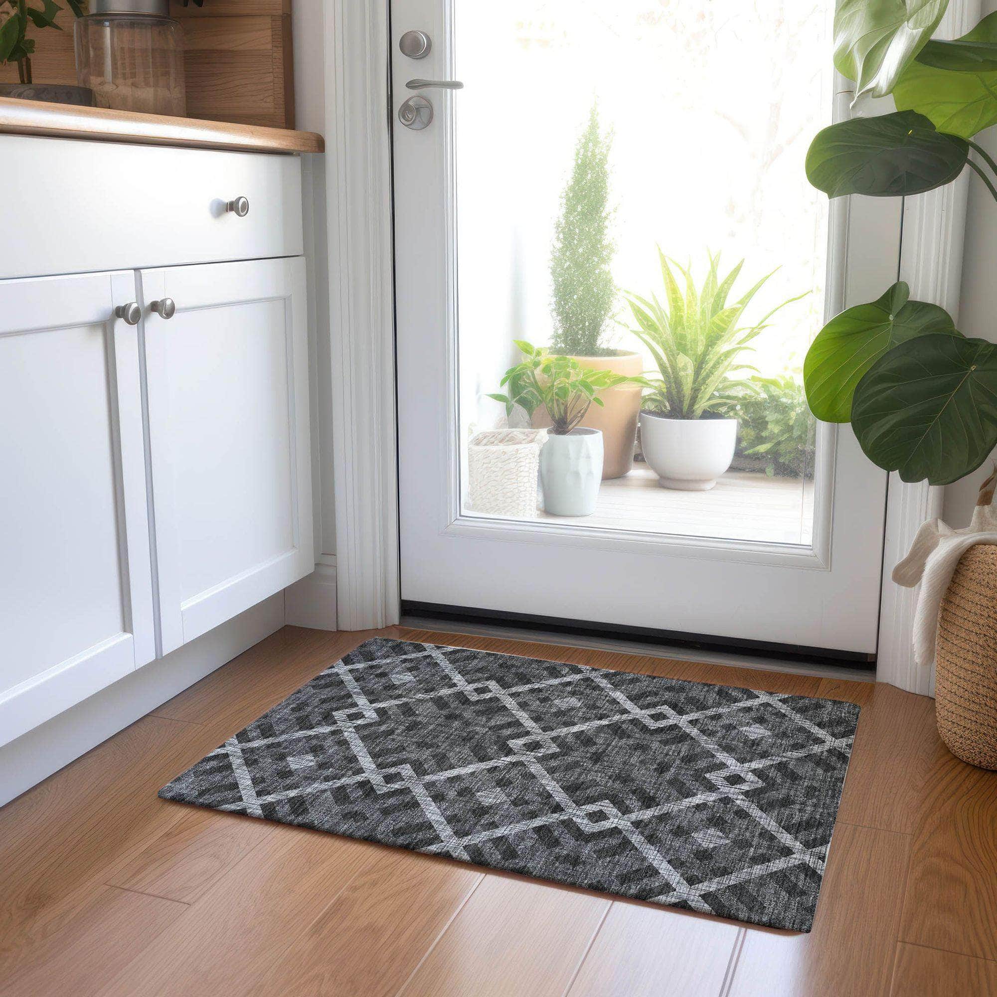 Machine Made ACN616 Charcoal Gray Rugs
