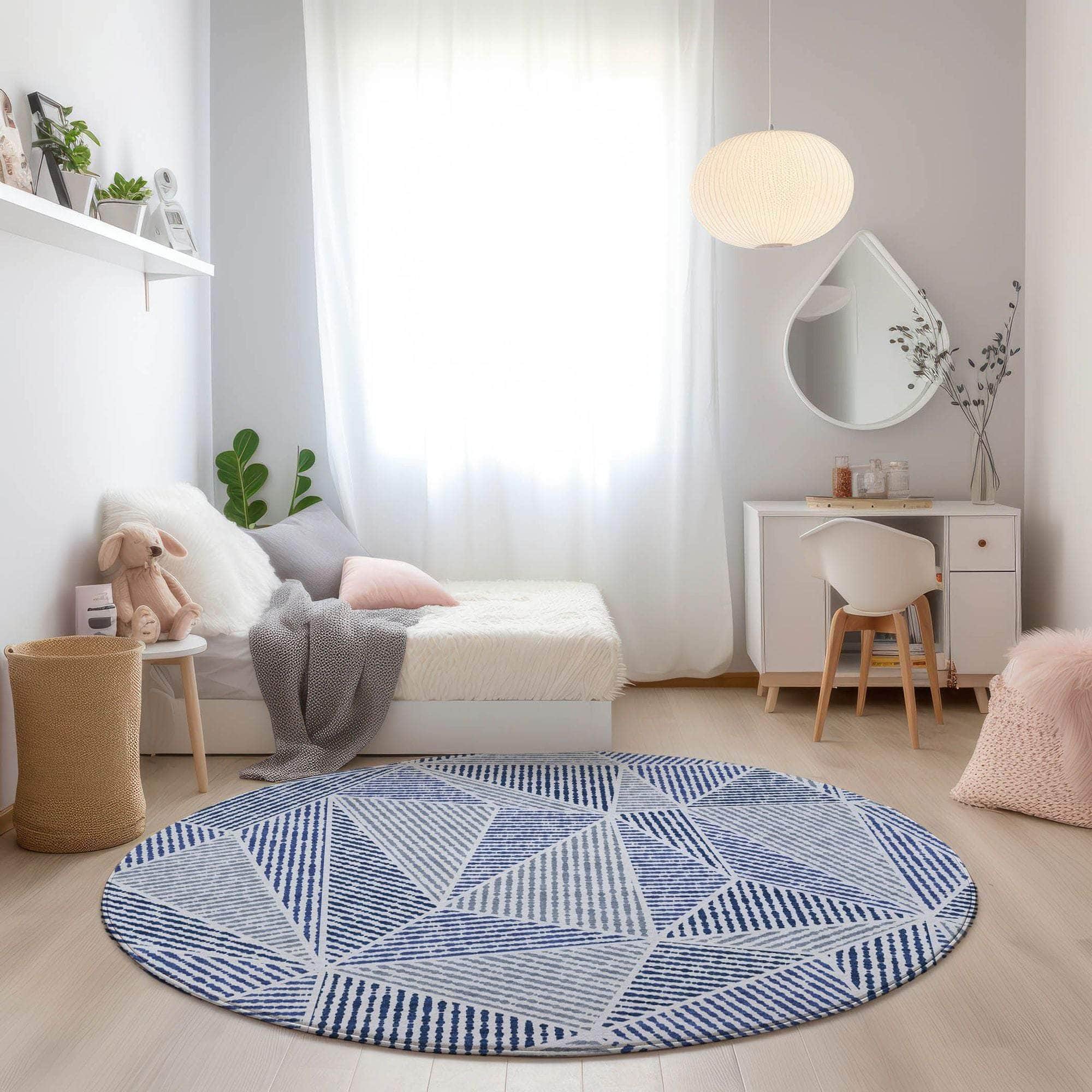 Machine Made ACN618 Navy Blue Rugs