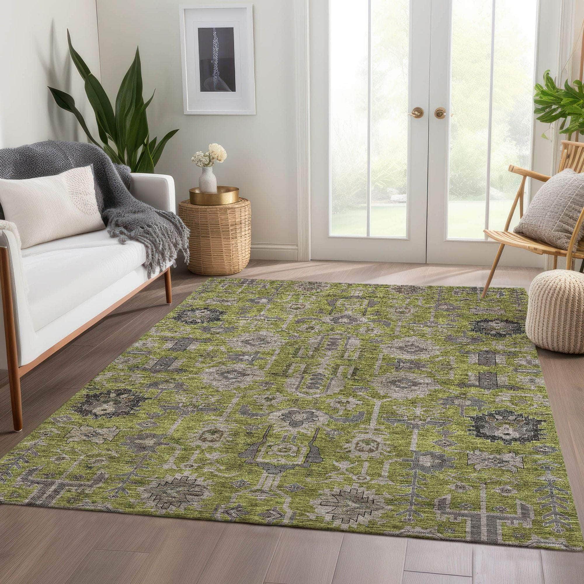 Machine Made ACN697 Olive Green Rugs