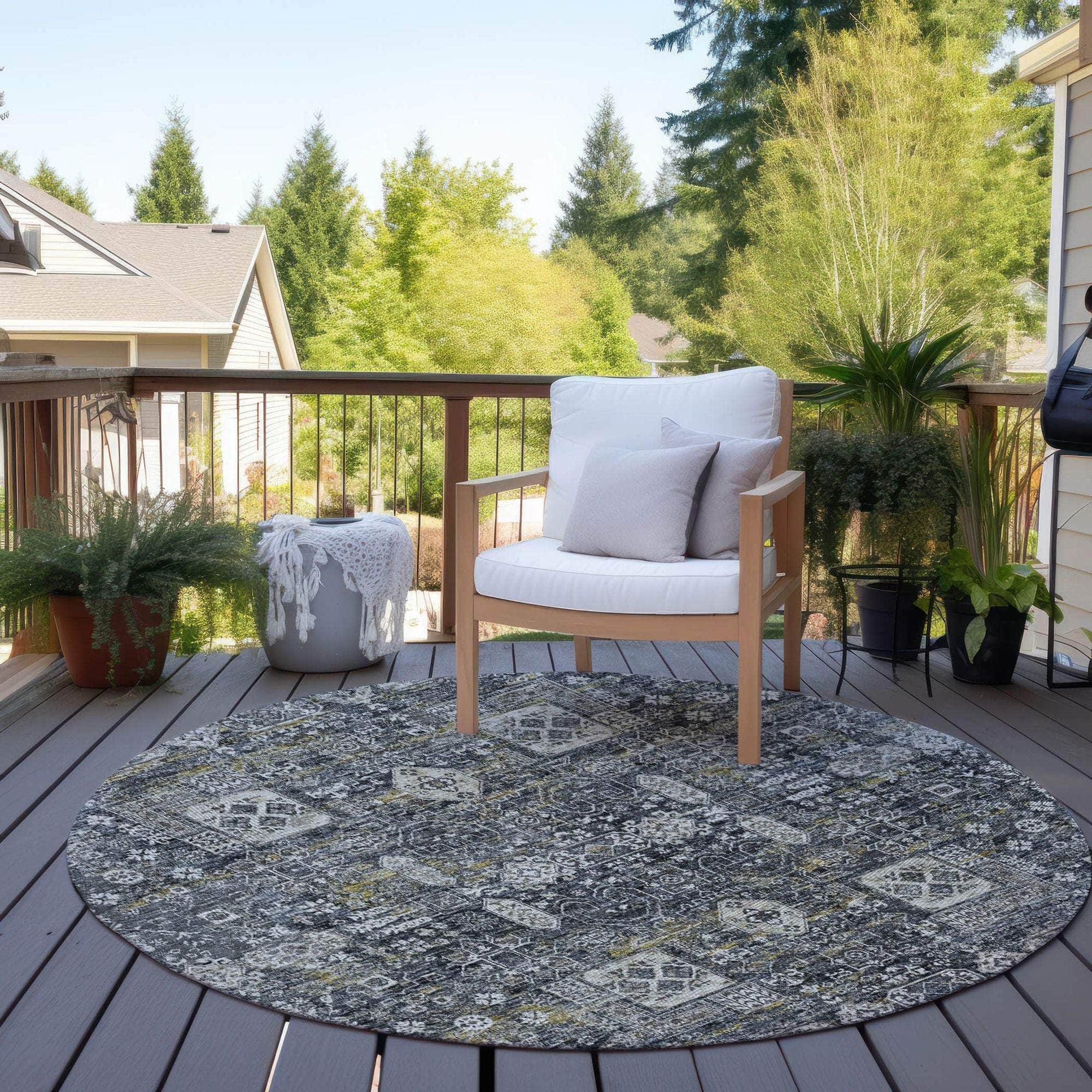 Machine Made ACN637 Charcoal Gray Rugs