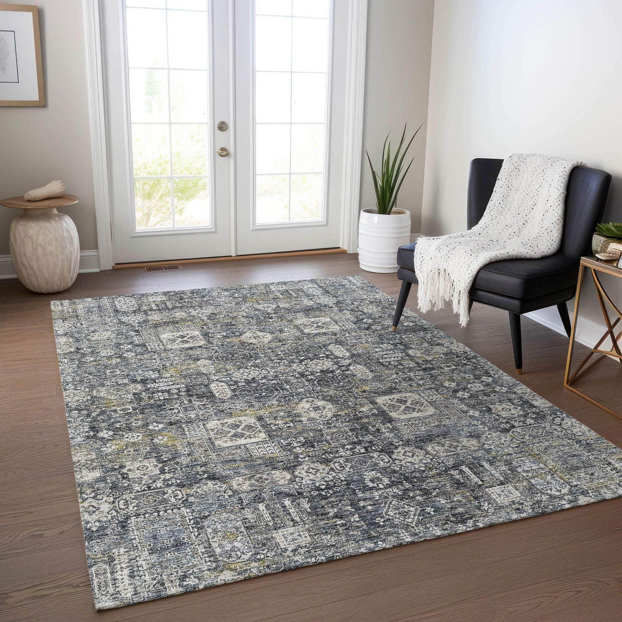 Machine Made ACN637 Charcoal Gray Rugs