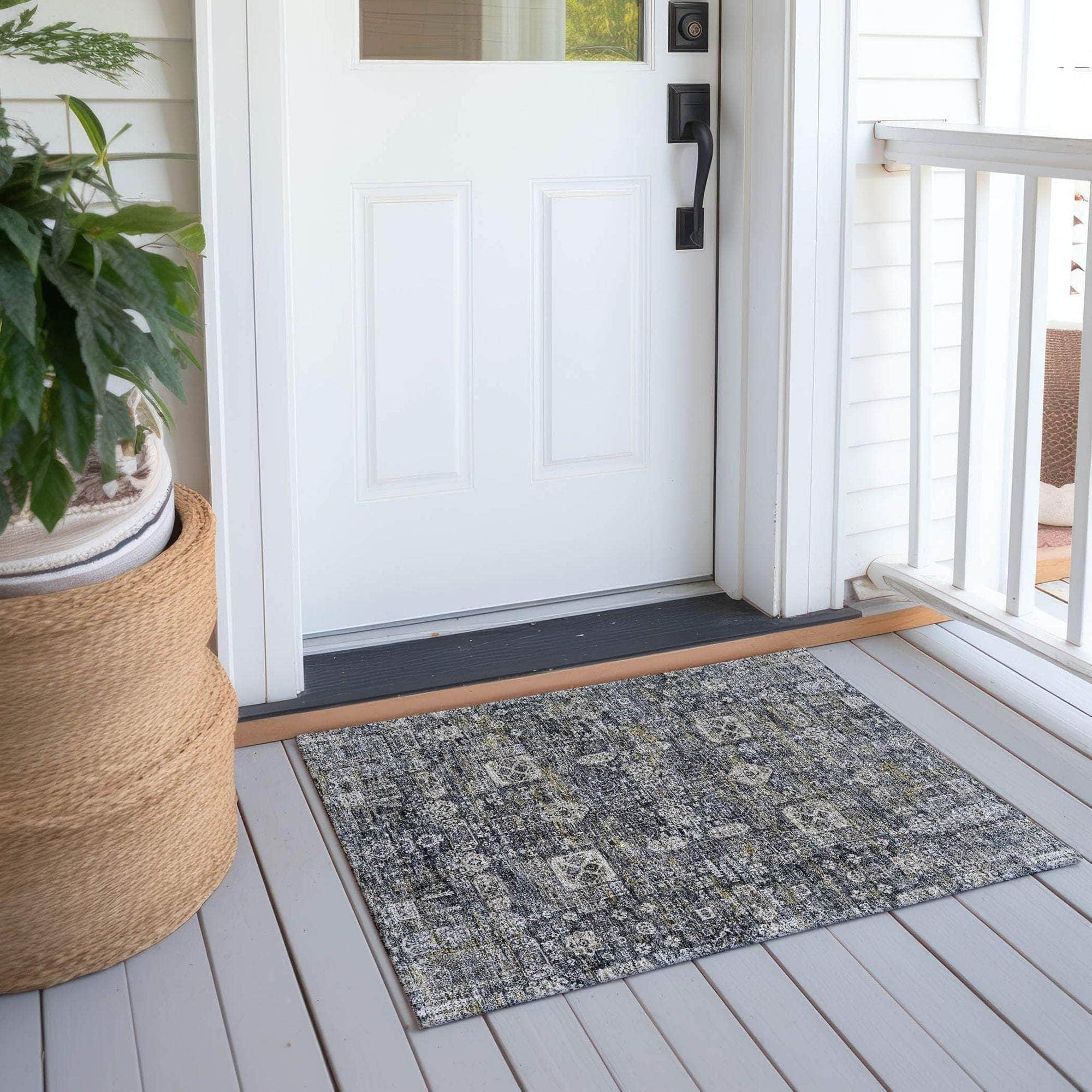 Machine Made ACN637 Charcoal Gray Rugs