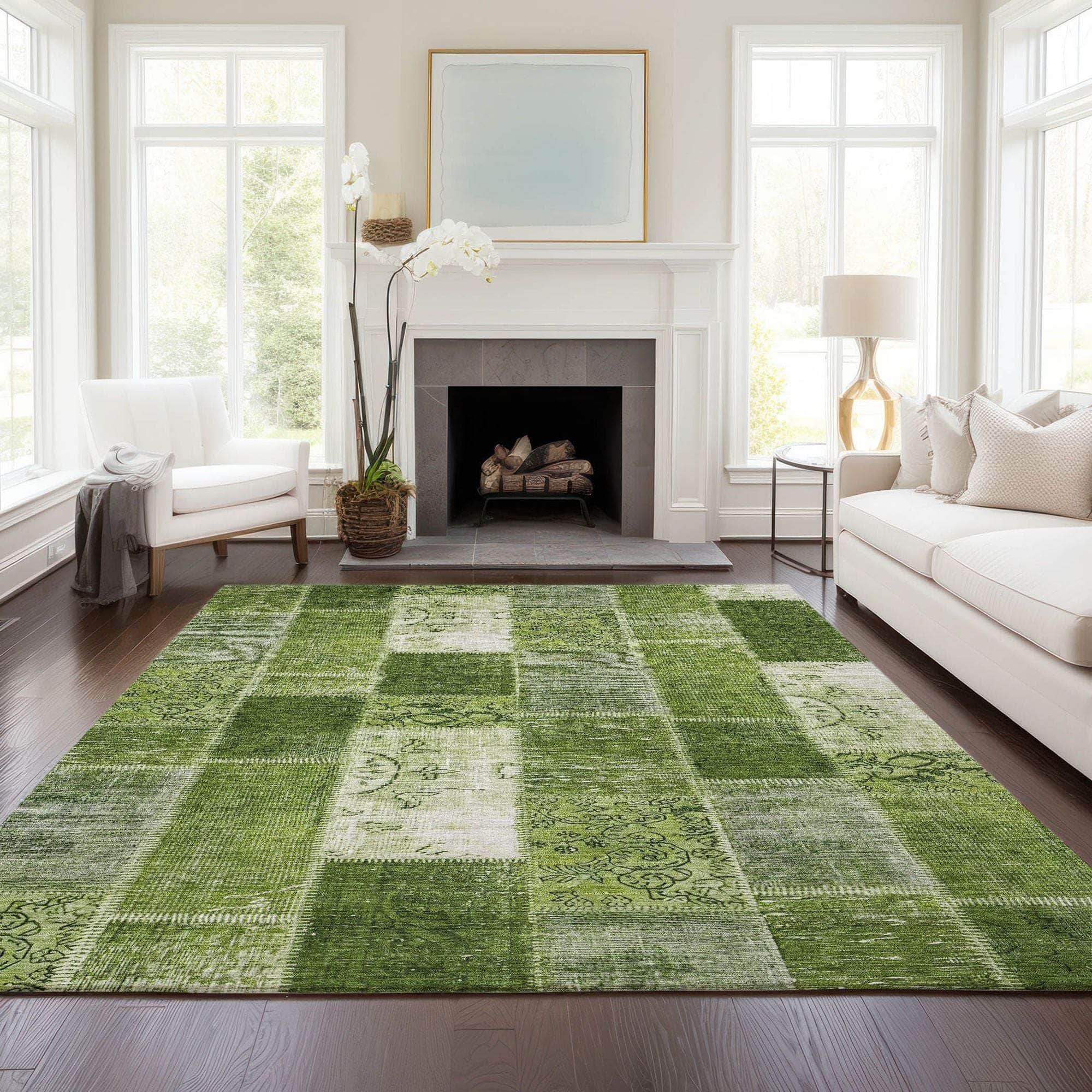 Machine Made ACN631 Olive Green Rugs