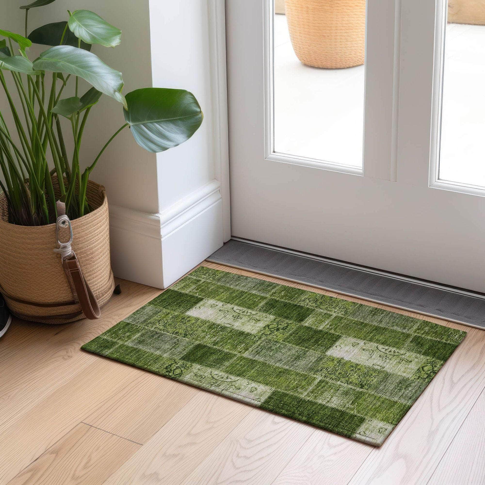 Machine Made ACN631 Olive Green Rugs