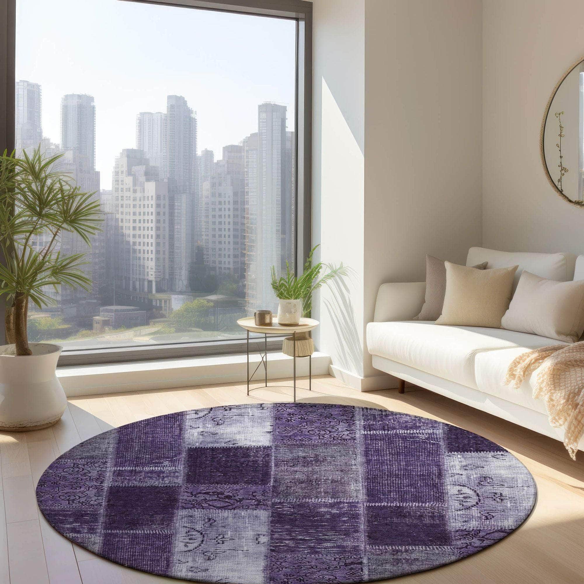 Machine Made ACN631 Purple Rugs