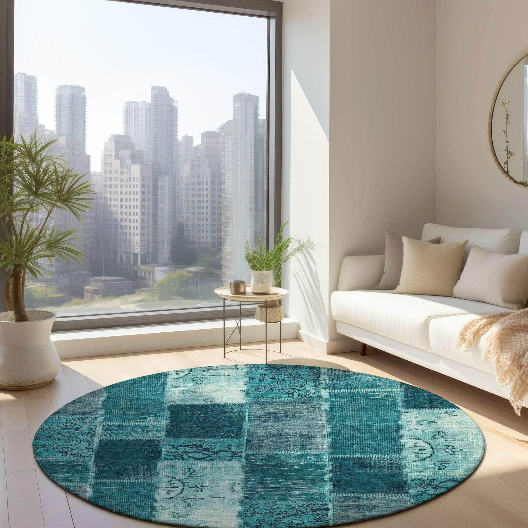 Machine Made ACN631 Teal Rugs #color_teal