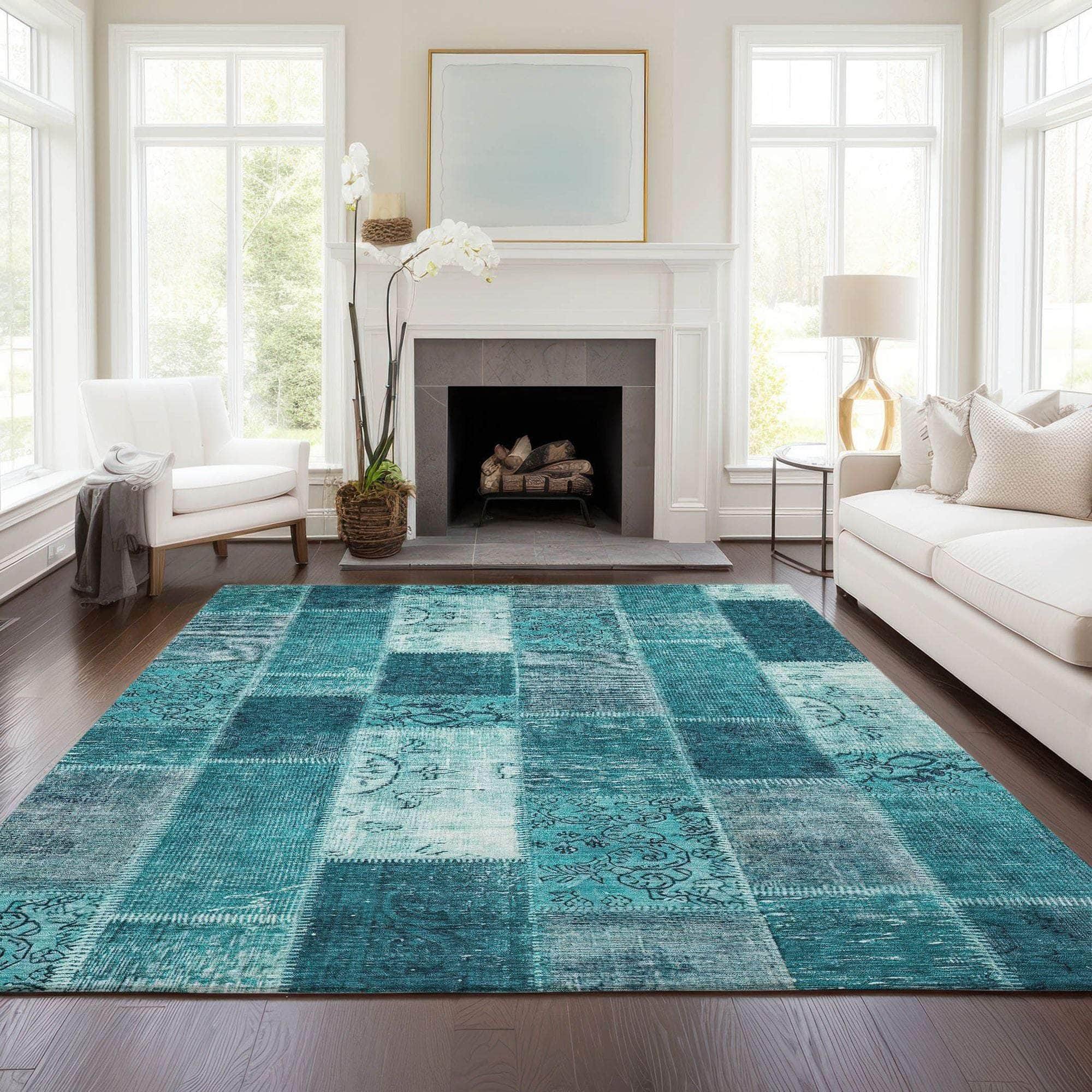 Machine Made ACN631 Teal Rugs #color_teal
