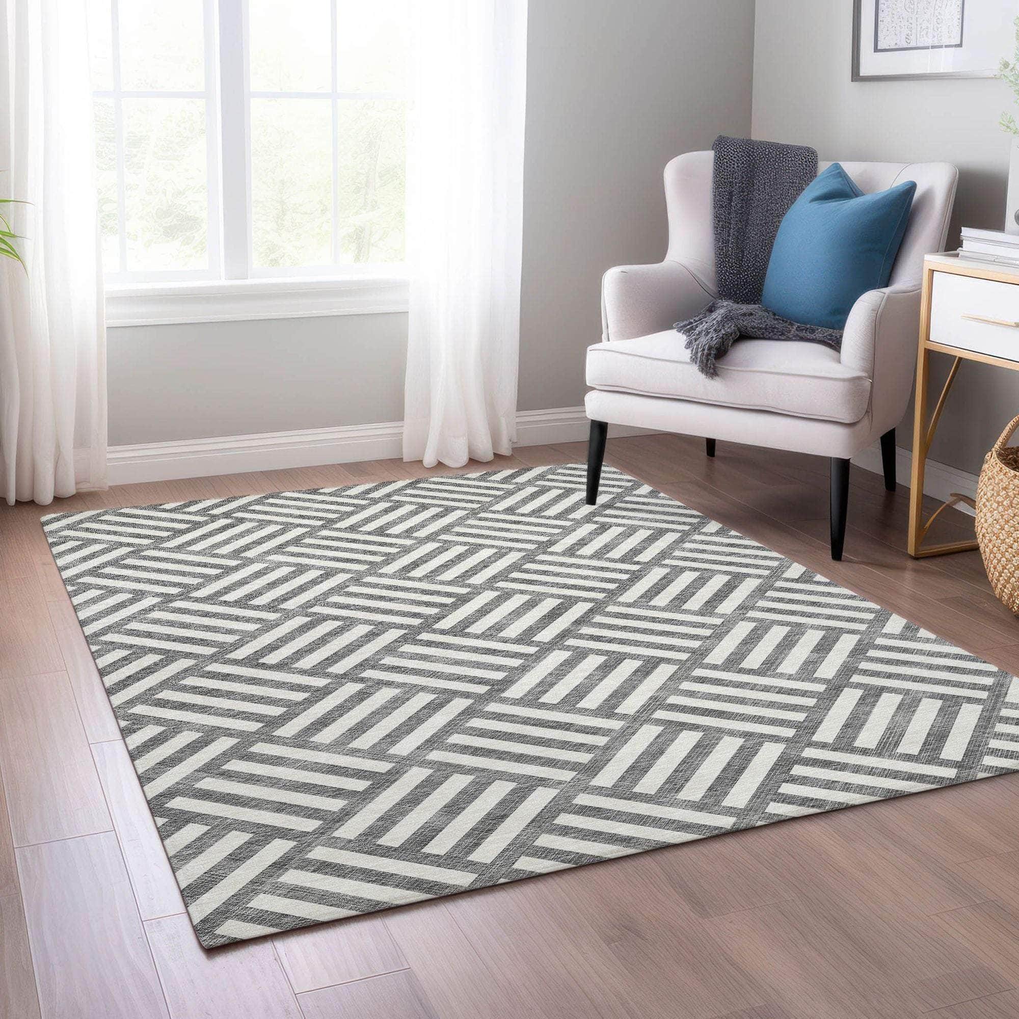 Machine Made ACN620 Charcoal Gray Rugs