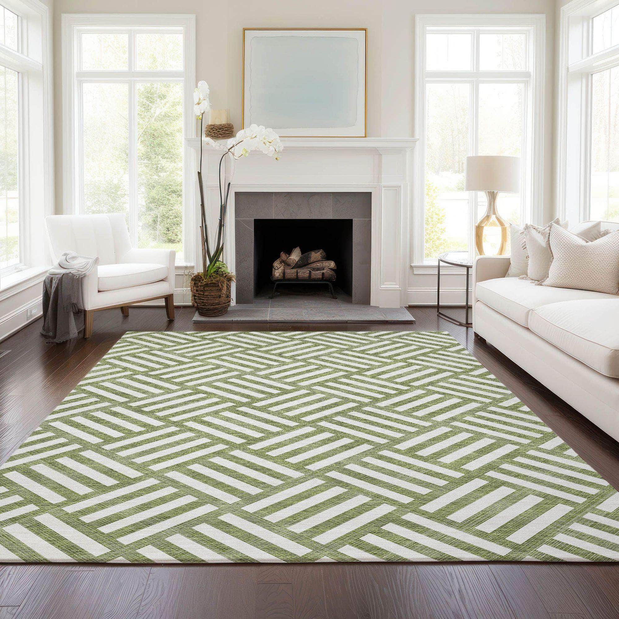 Machine Made ACN620 Olive Green Rugs