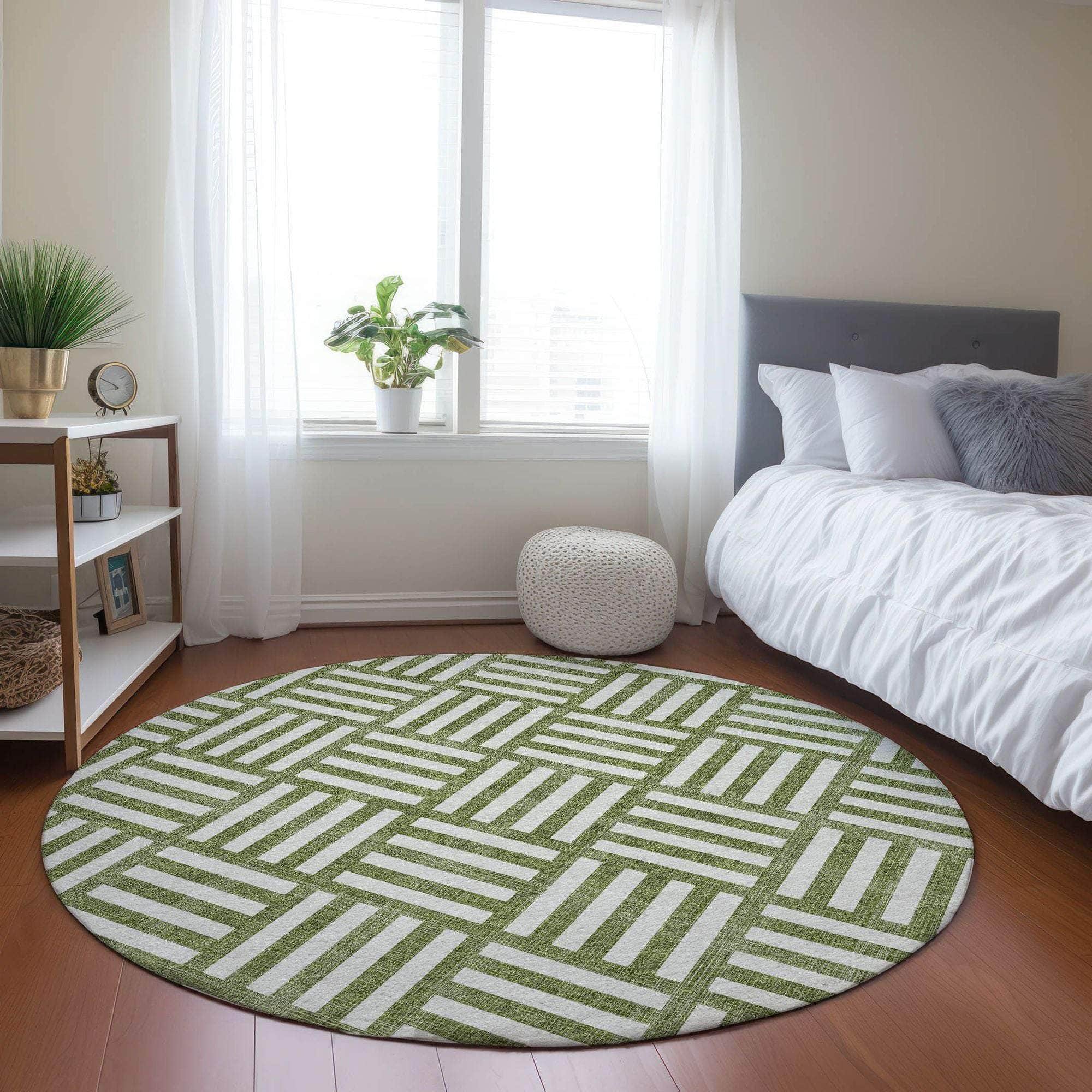 Machine Made ACN620 Olive Green Rugs