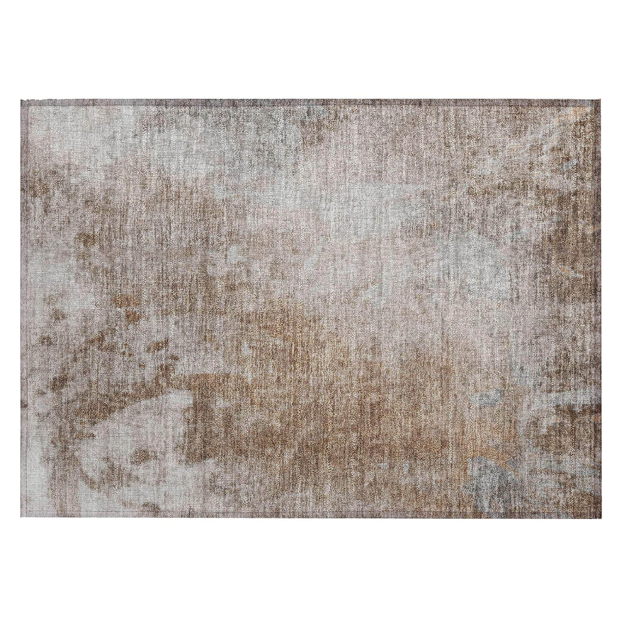 Machine Washable Mocha Brown Rug - Indoor / Outdoor - Kids / Pet Friendly Abstract Print Rug