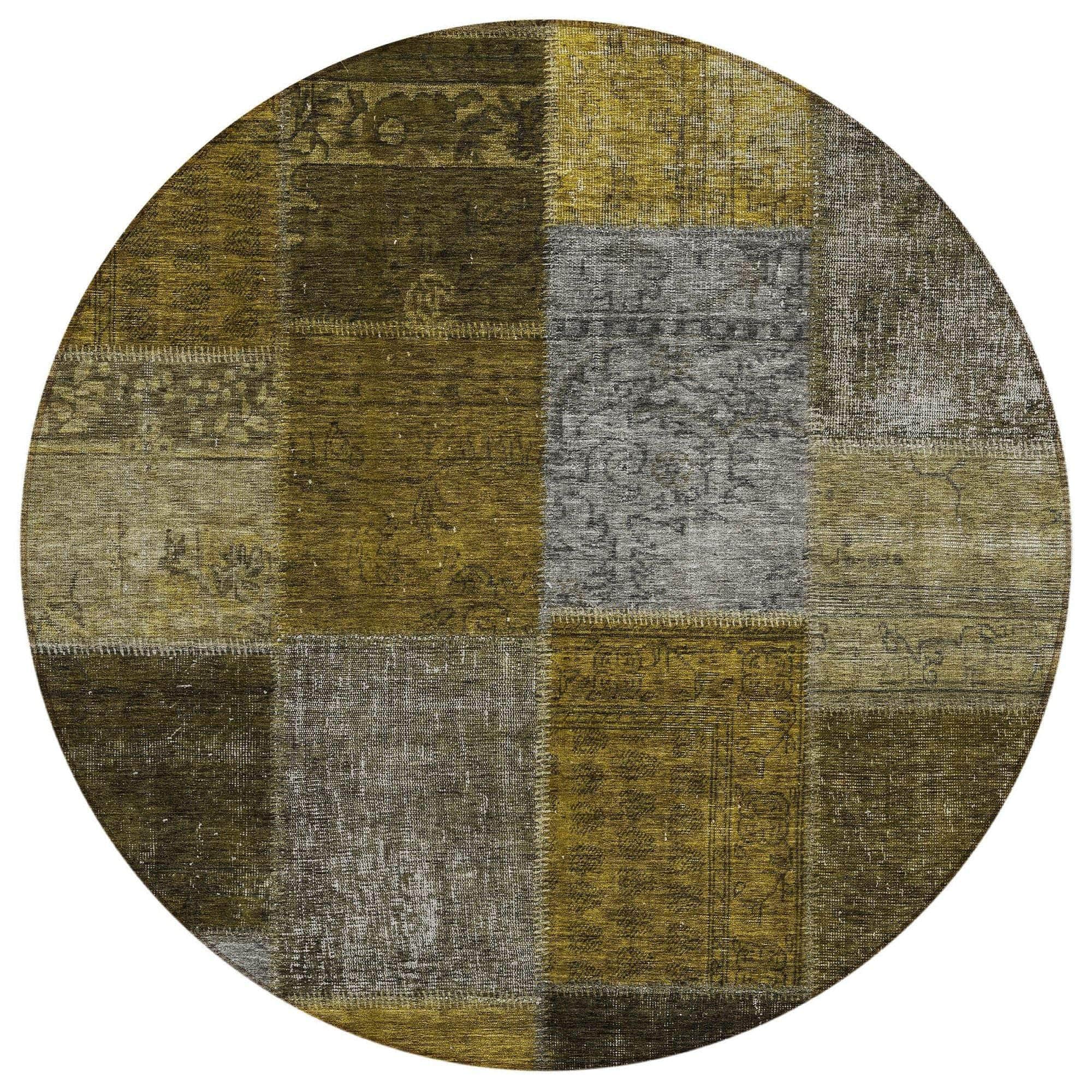 Machine Washable Mocha Brown Rug - Indoor / Outdoor - Kids / Pet Friendly Patchwork Print Rug