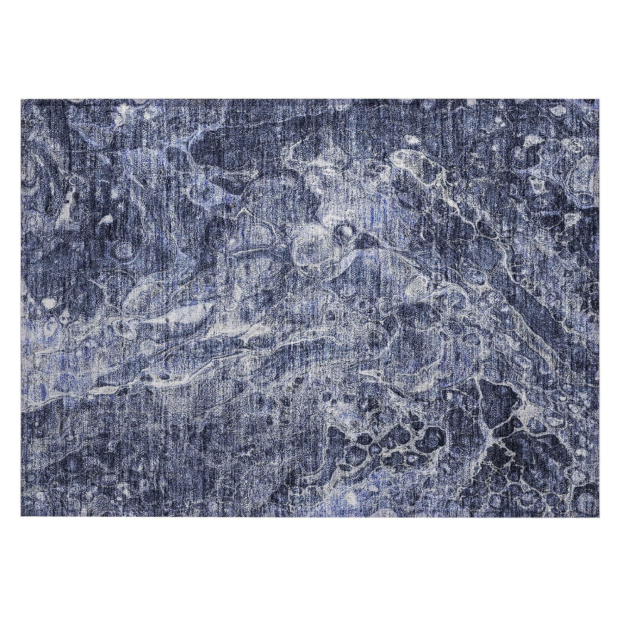 Machine Washable Navy Blue Rug - Indoor / Outdoor - Kids / Pet Friendly Abstract Print Rug