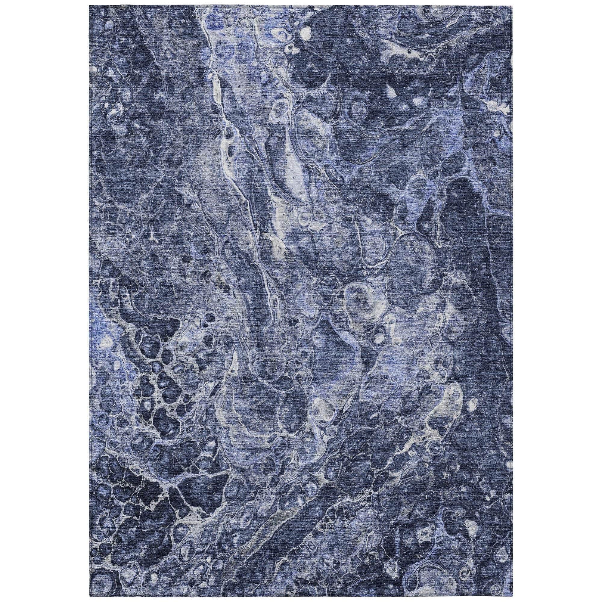 Machine Washable Navy Blue Rug - Indoor / Outdoor - Kids / Pet Friendly Abstract Print Rug