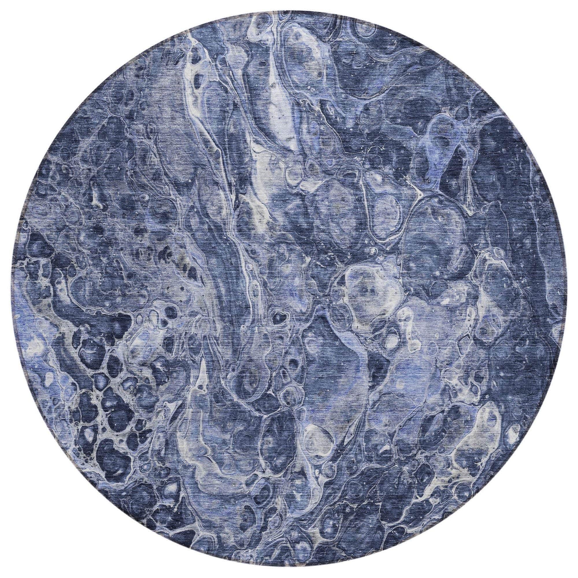 Machine Washable Navy Blue Rug - Indoor / Outdoor - Kids / Pet Friendly Abstract Print Rug
