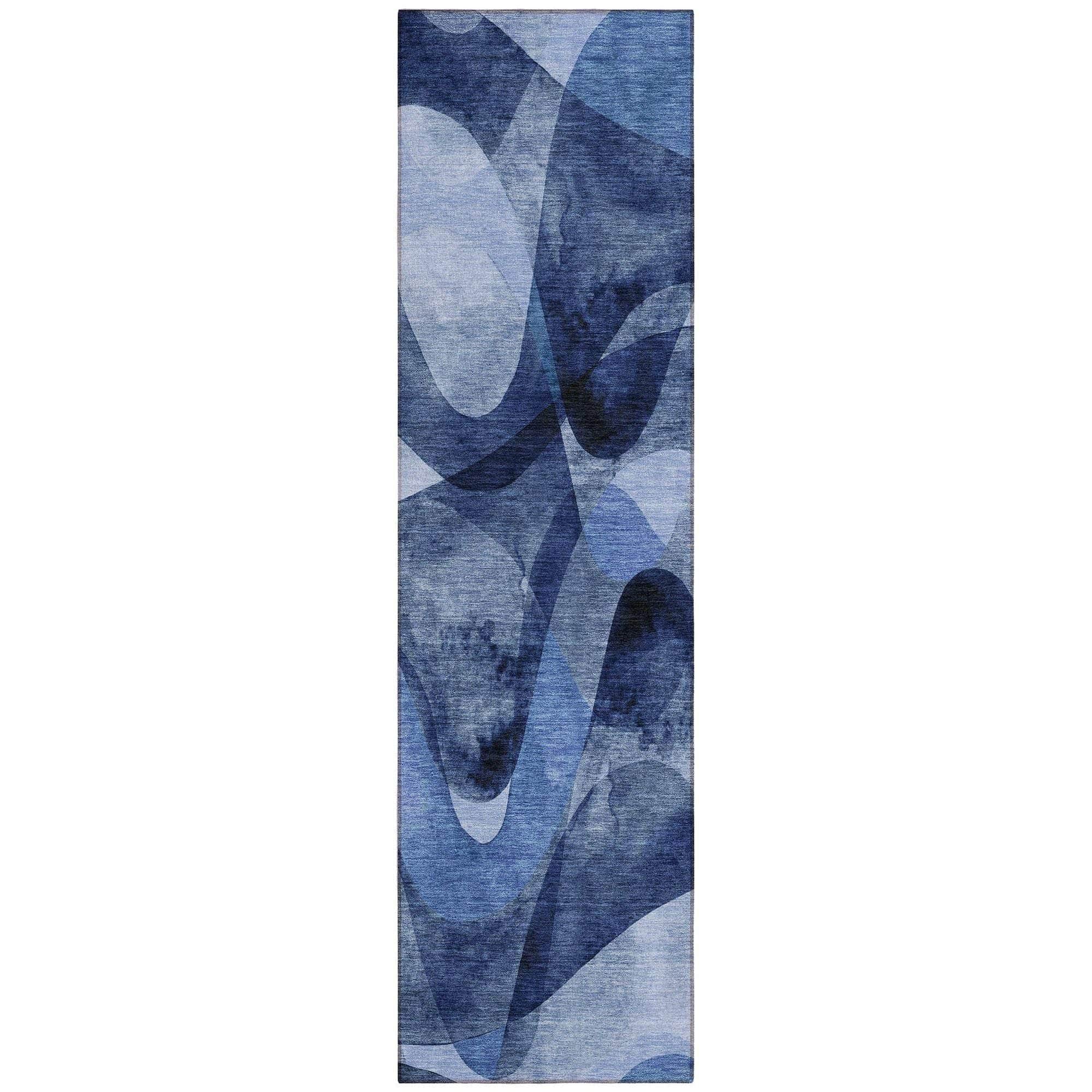 Machine Washable Navy Blue Rug - Indoor / Outdoor - Kids / Pet Friendly Abstract Print Rug