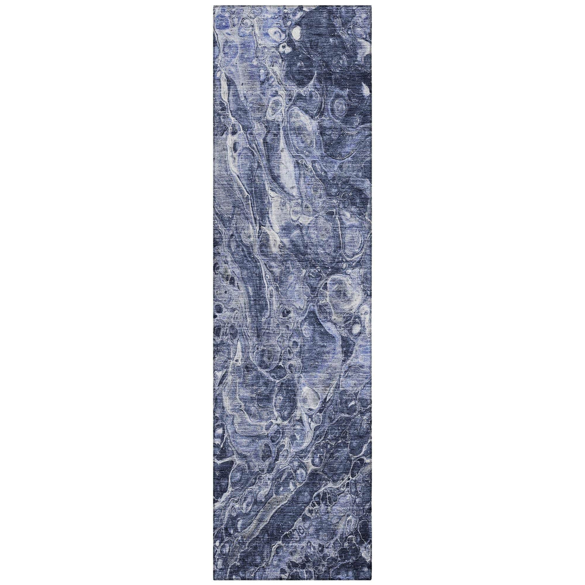 Machine Washable Navy Blue Rug - Indoor / Outdoor - Kids / Pet Friendly Abstract Print Rug