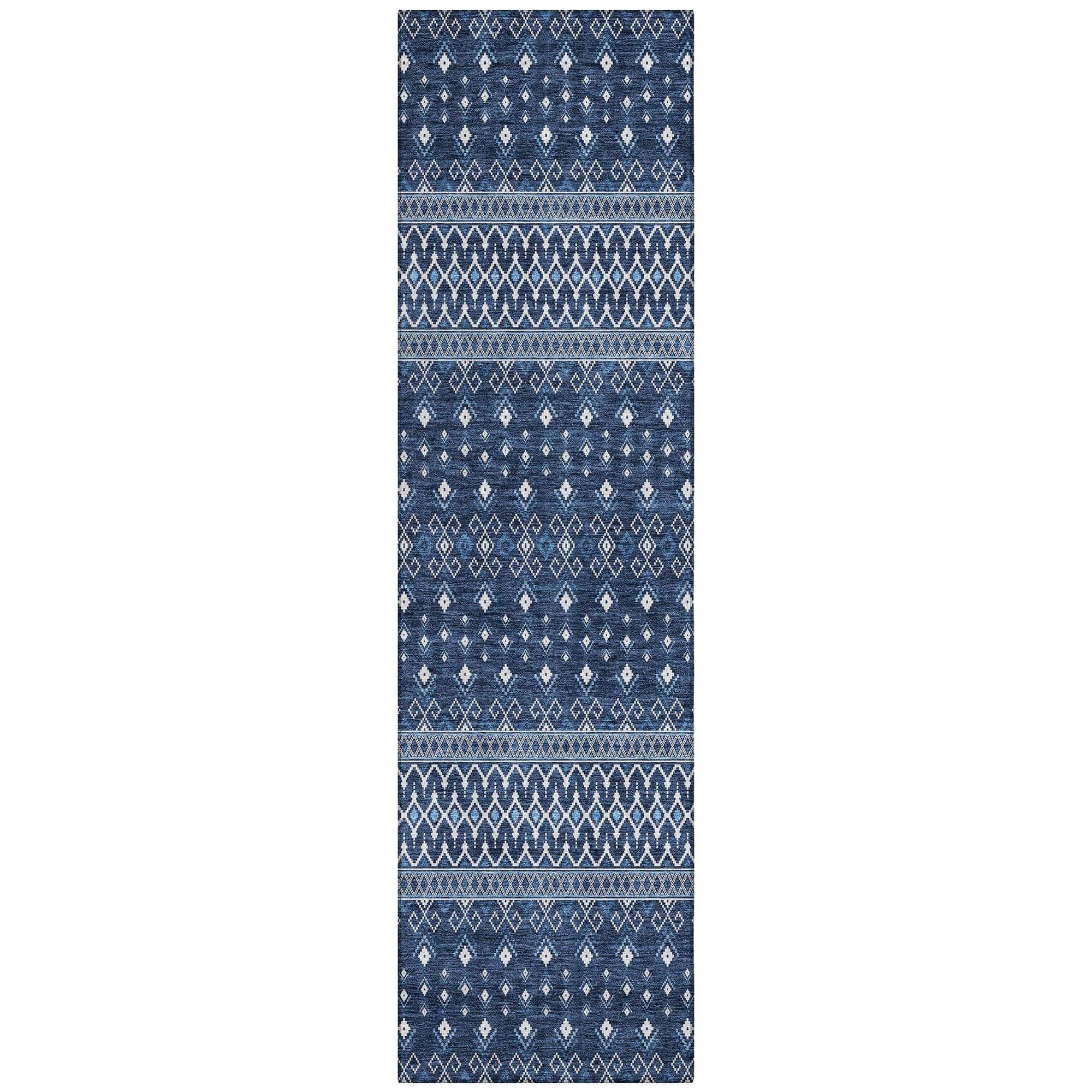 Machine Washable Navy Blue Rug - Indoor / Outdoor - Kids / Pet Friendly Boho Print Rug