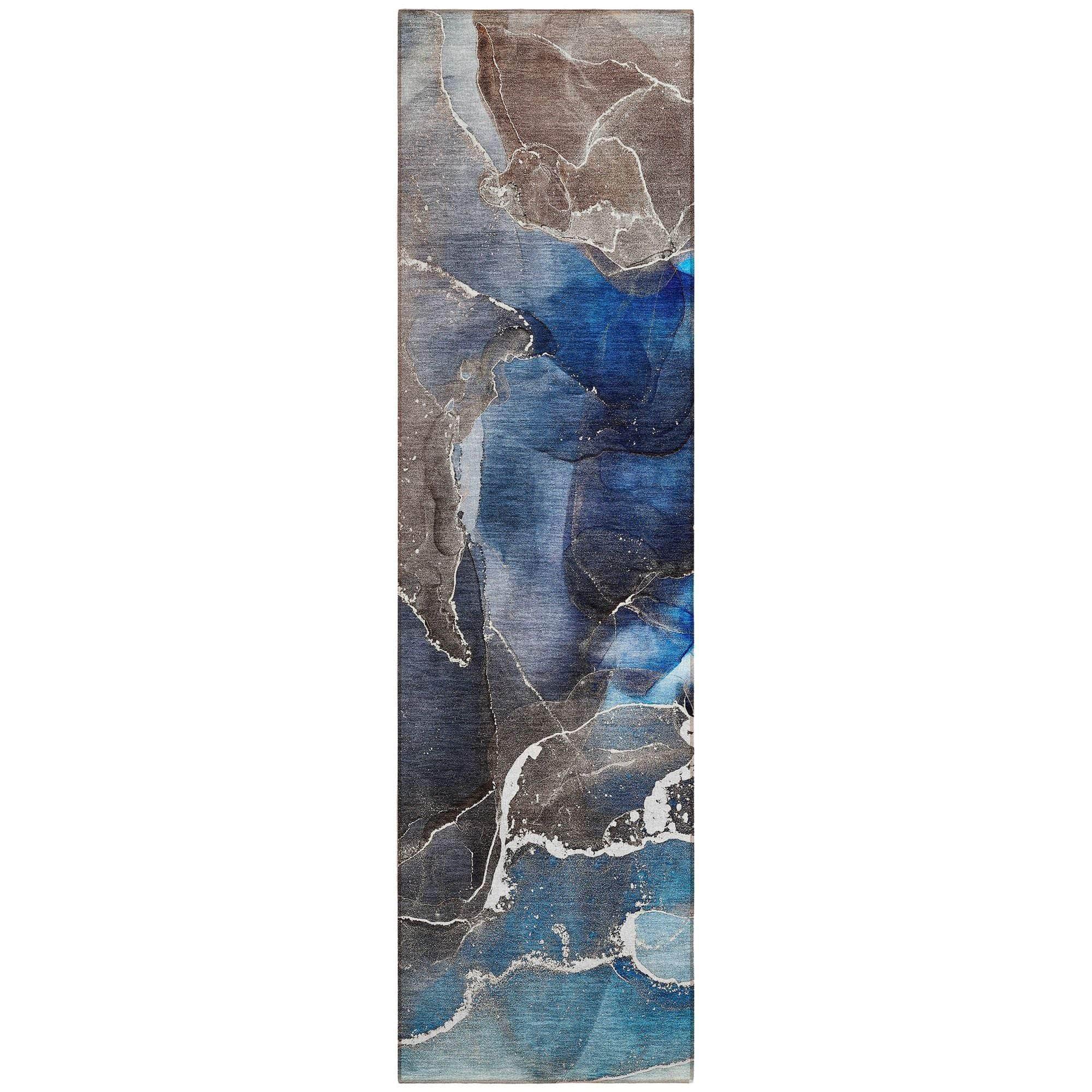 Machine Washable Navy Blue Rug - Indoor / Outdoor - Kids / Pet Friendly Watercolors Print Rug