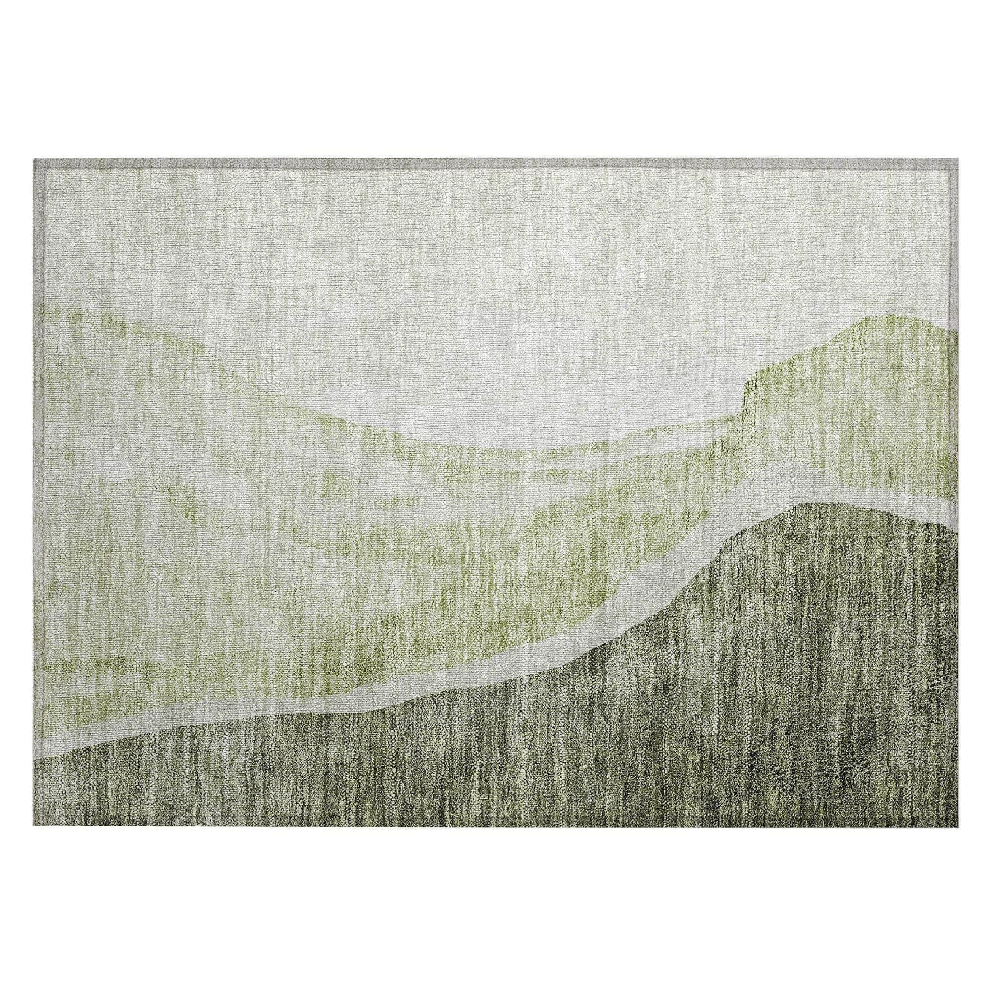 Machine Washable Olive Green Rug - Indoor / Outdoor - Kids / Pet Friendly Abstract Print Rug
