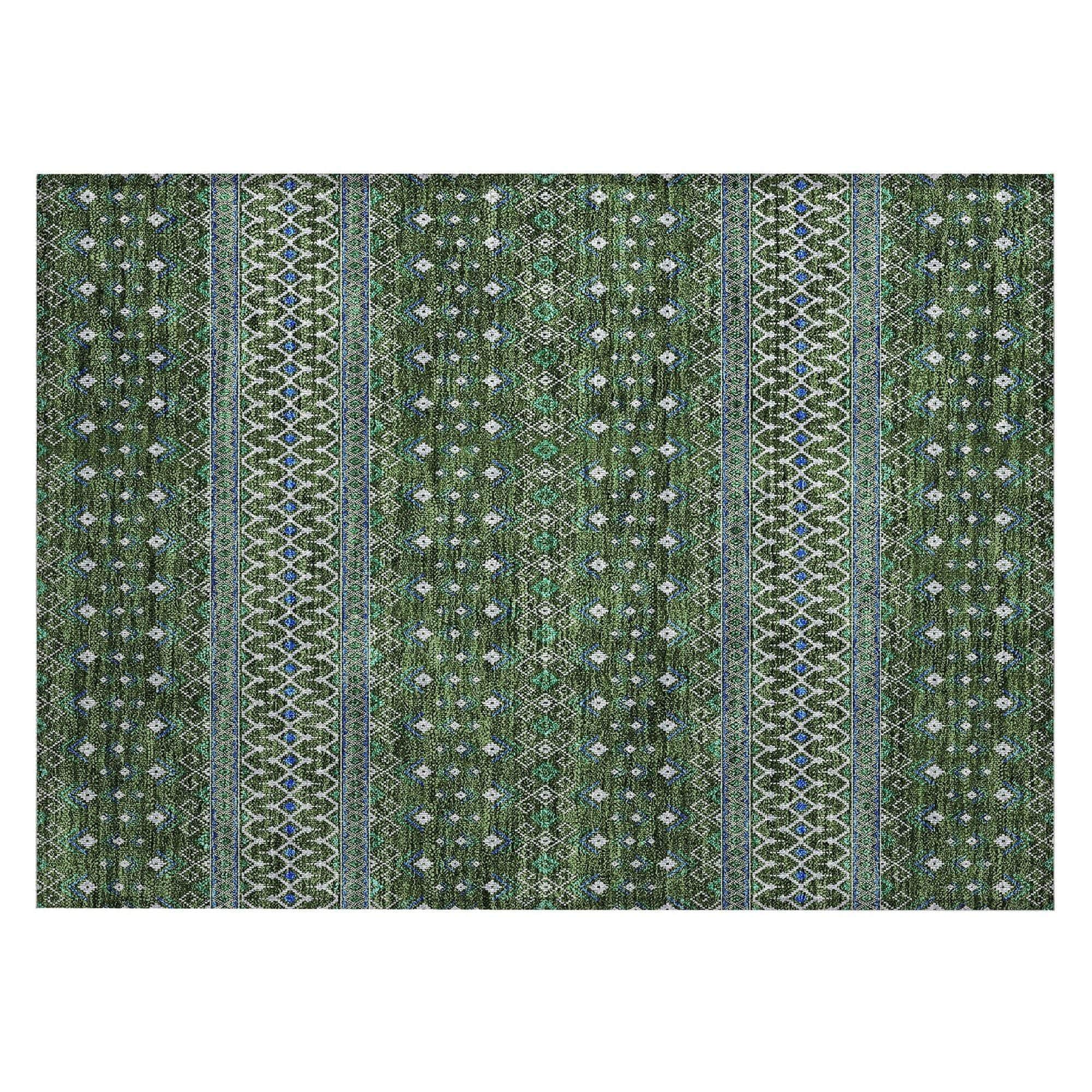 Machine Washable Olive Green Rug - Indoor / Outdoor - Kids / Pet Friendly Boho Print Rug
