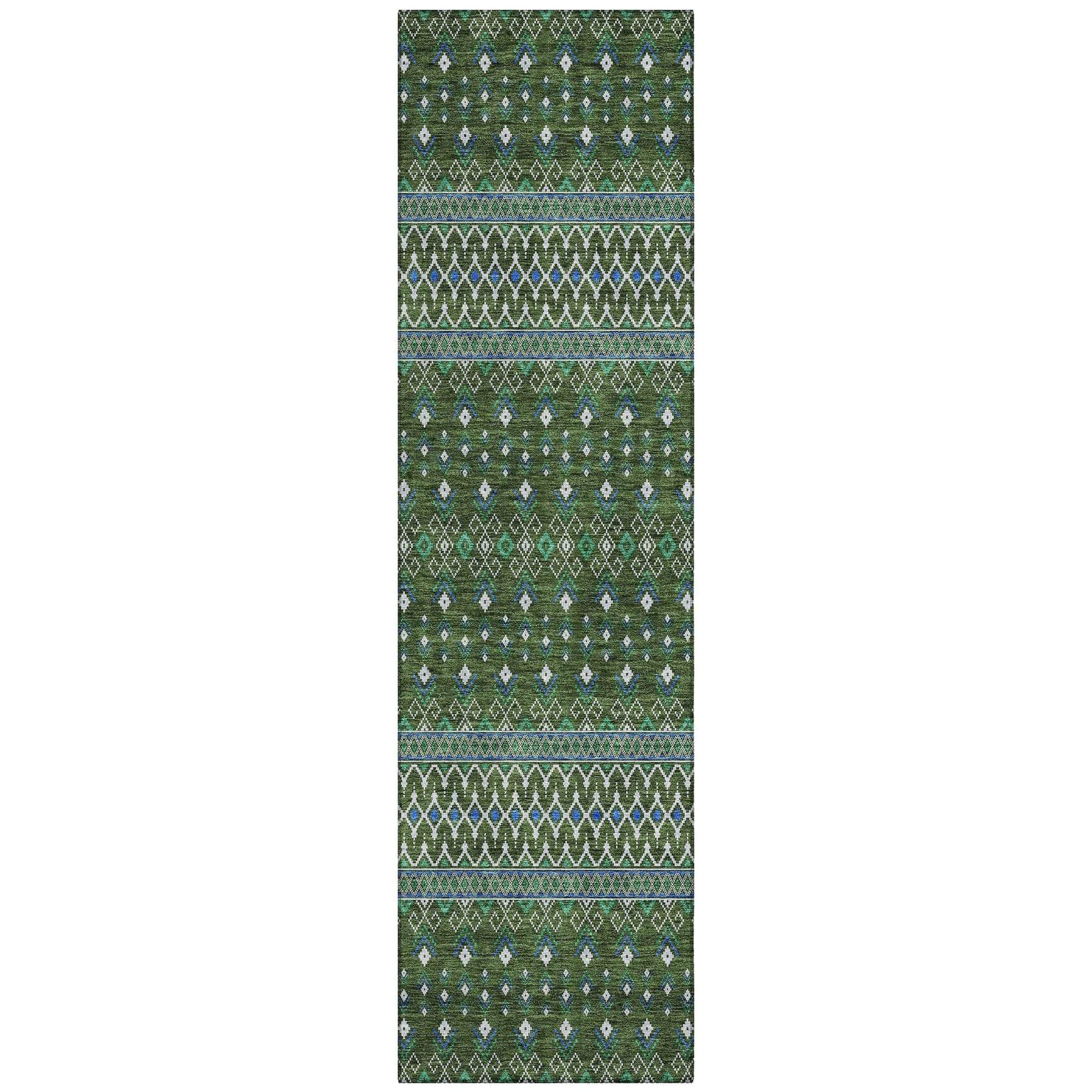 Machine Washable Olive Green Rug - Indoor / Outdoor - Kids / Pet Friendly Boho Print Rug