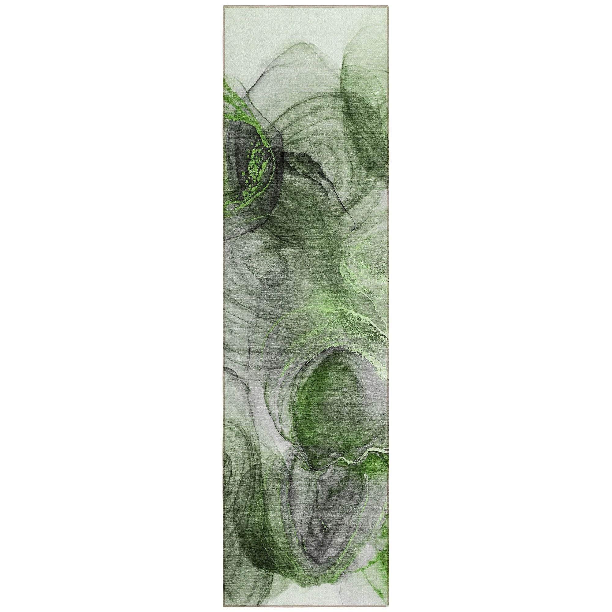 Machine Washable Olive Green Rug - Indoor / Outdoor - Kids / Pet Friendly Organic Print Rug