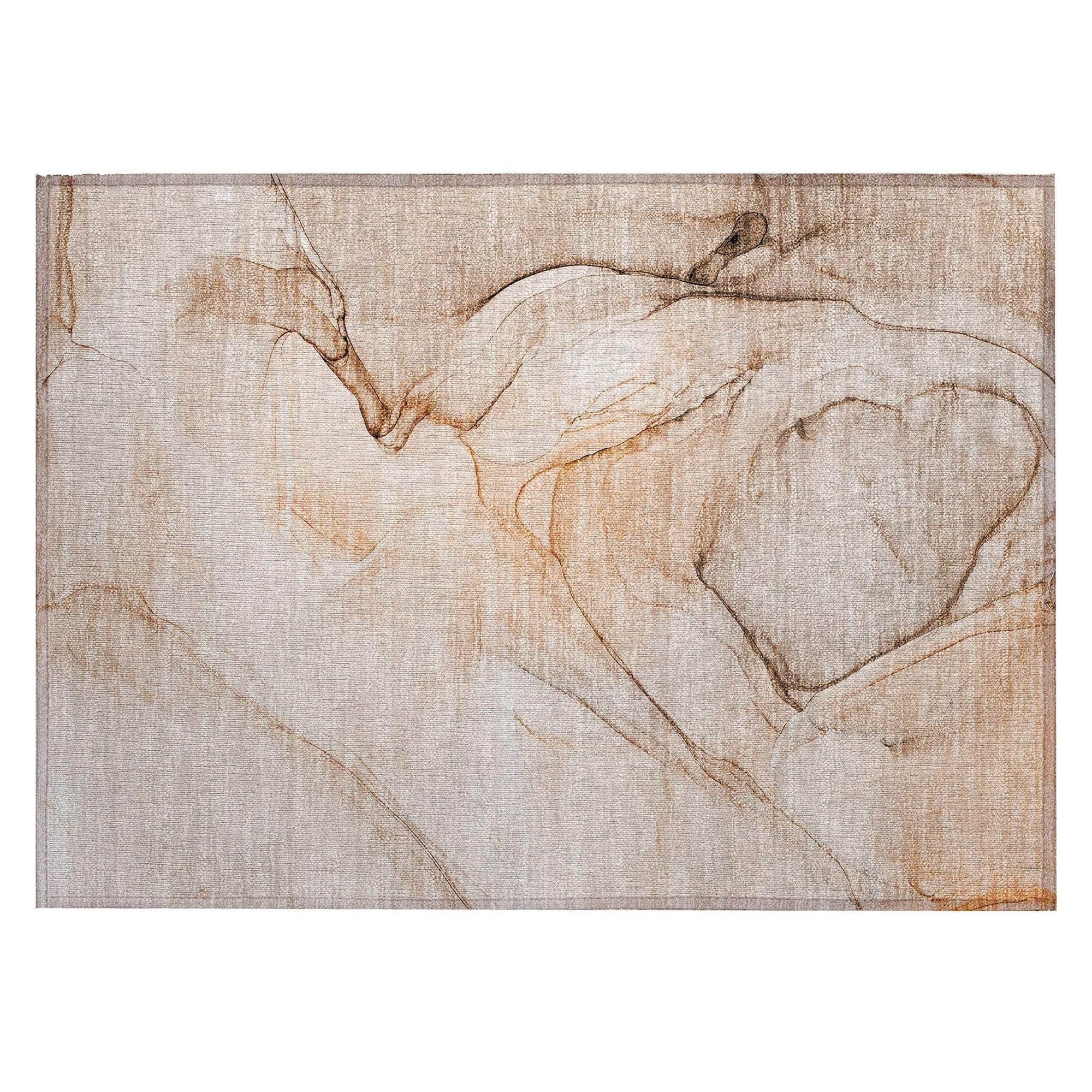 Machine Washable Orange Rug - Indoor / Outdoor - Kids / Pet Friendly Watercolors Print Rug