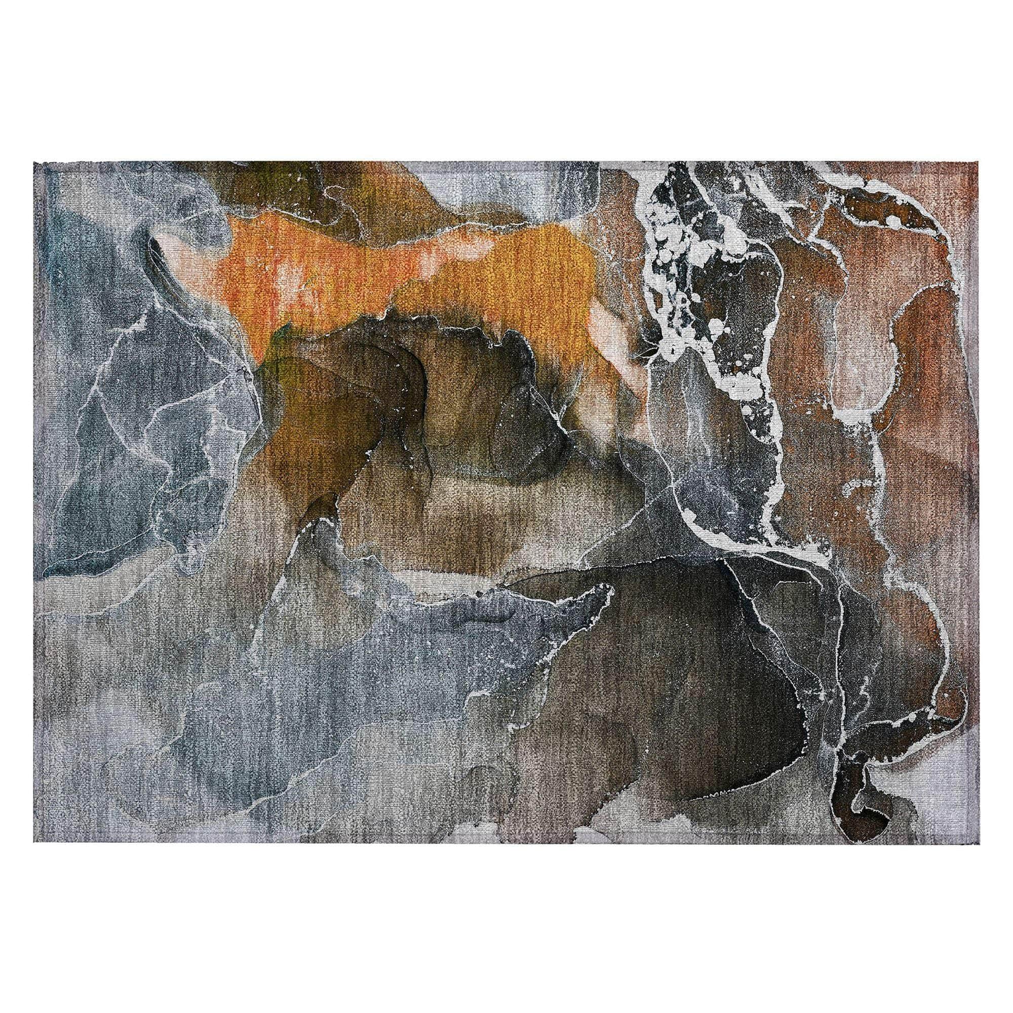 Machine Washable Orange Rug - Indoor / Outdoor - Kids / Pet Friendly Watercolors Print Rug