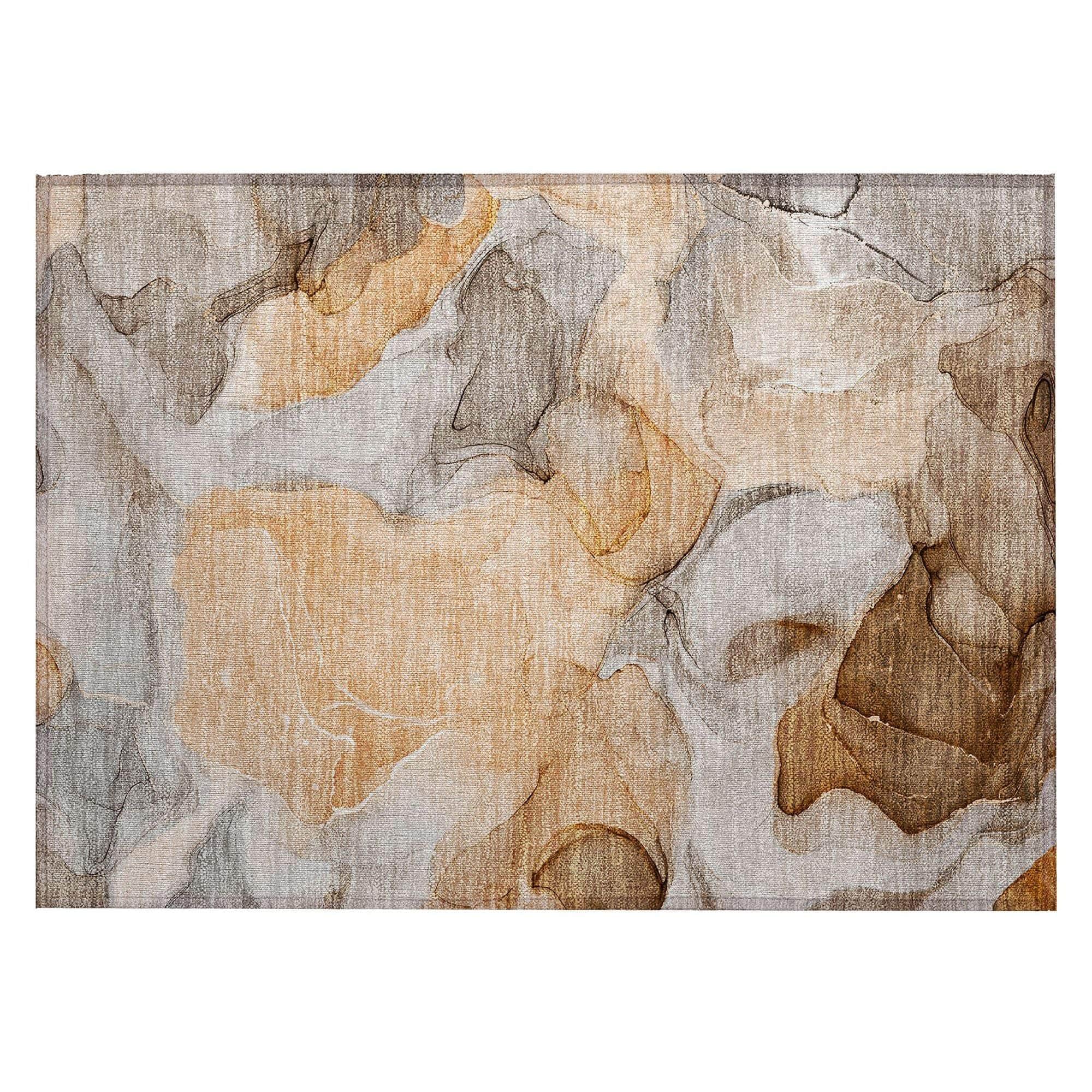 Machine Washable Orange Rug - Indoor / Outdoor - Kids / Pet Friendly Watercolors Print Rug