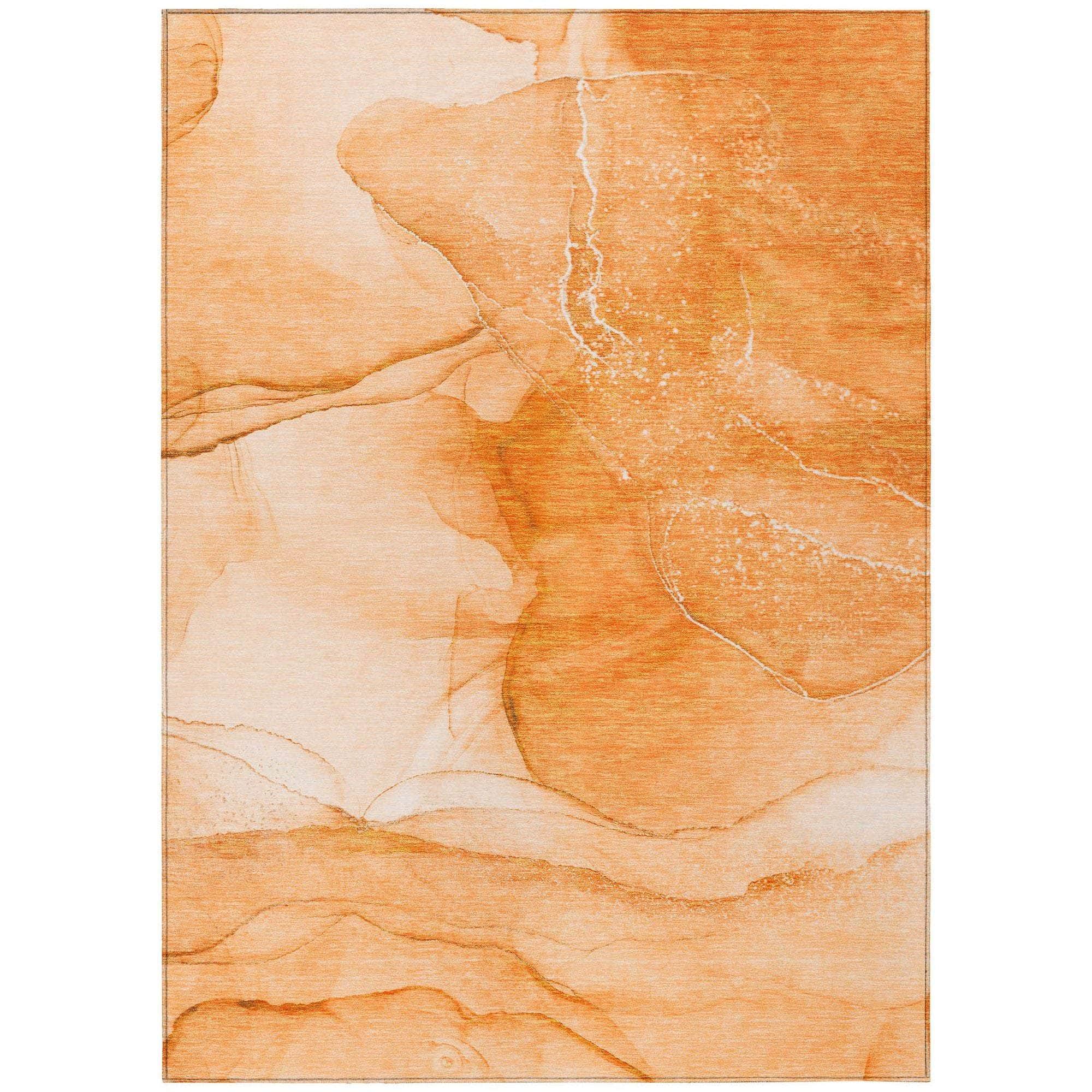 Machine Washable Orange Rug - Indoor / Outdoor - Kids / Pet Friendly Watercolors Print Rug