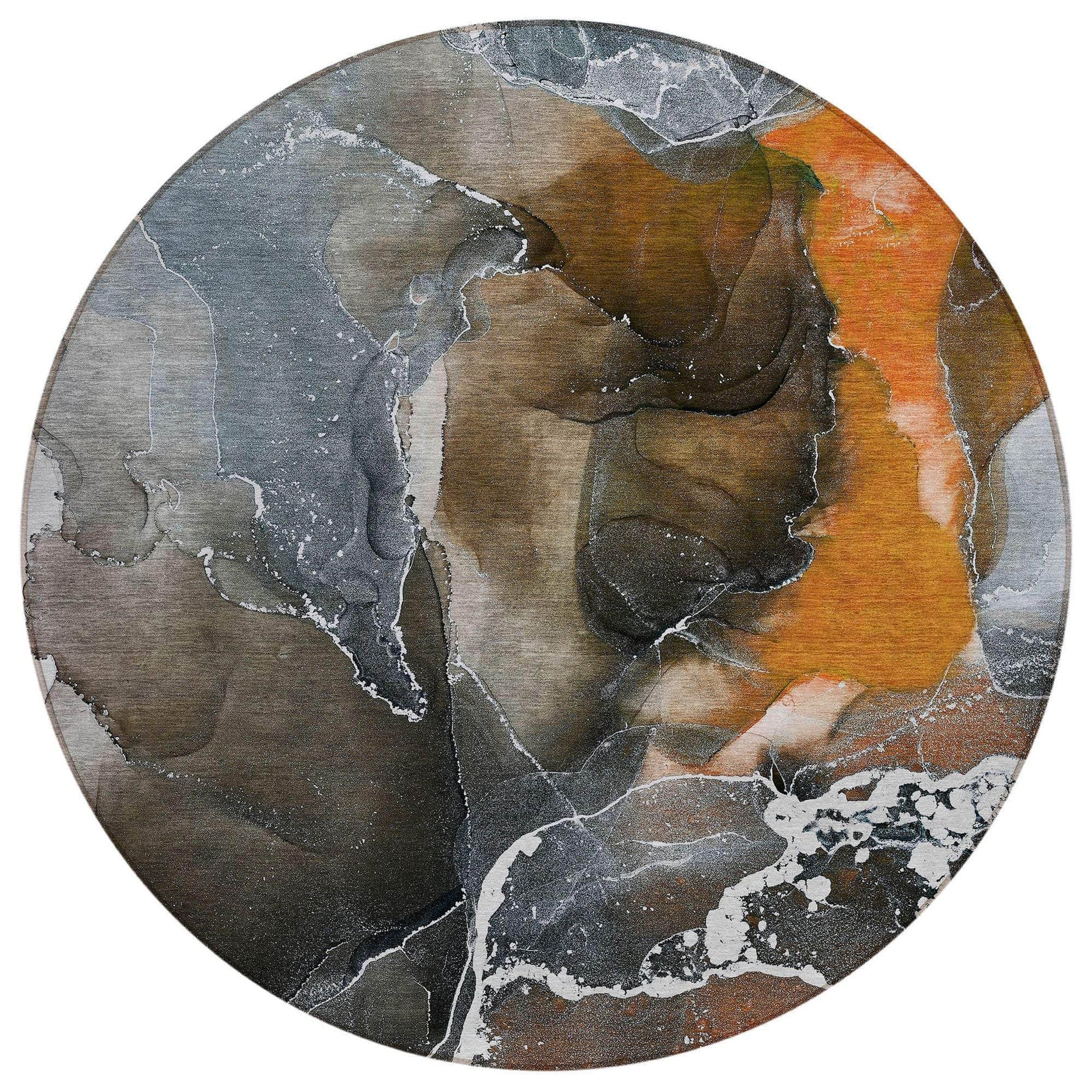 Machine Washable Orange Rug - Indoor / Outdoor - Kids / Pet Friendly Watercolors Print Rug