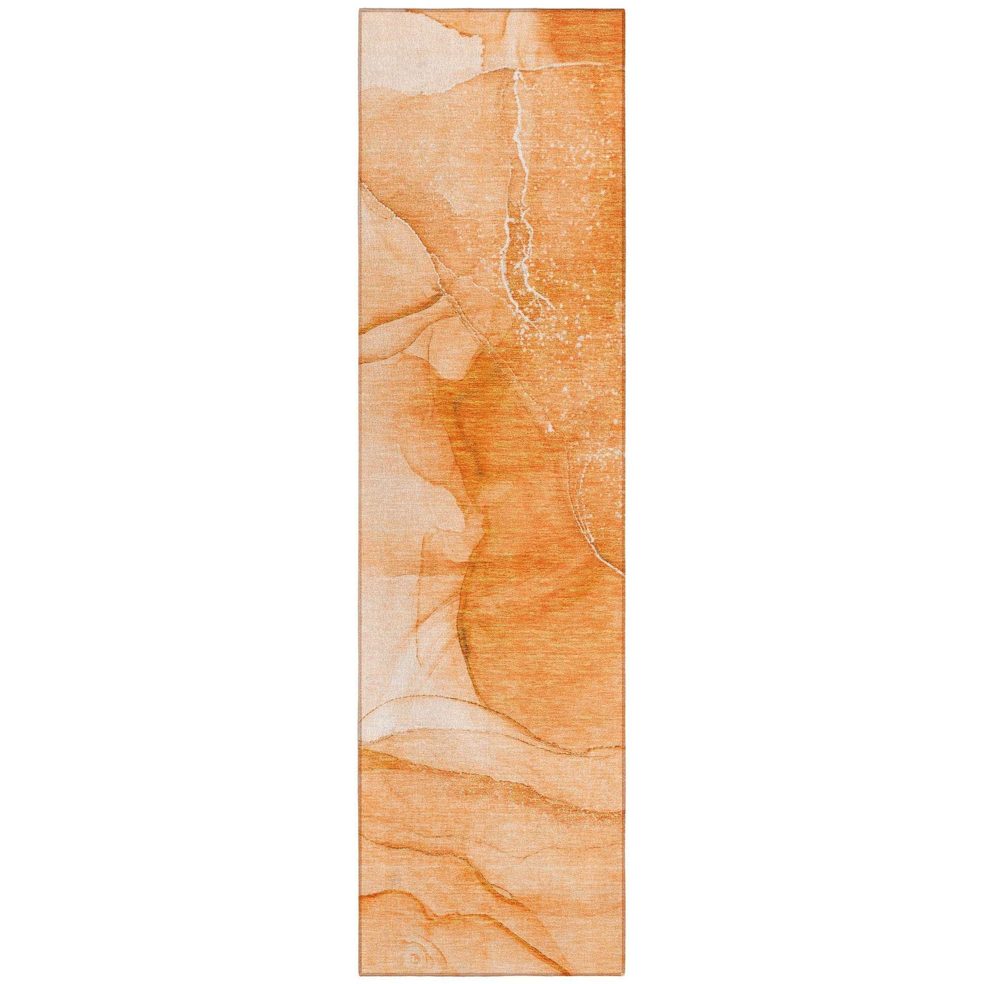 Machine Washable Orange Rug - Indoor / Outdoor - Kids / Pet Friendly Watercolors Print Rug