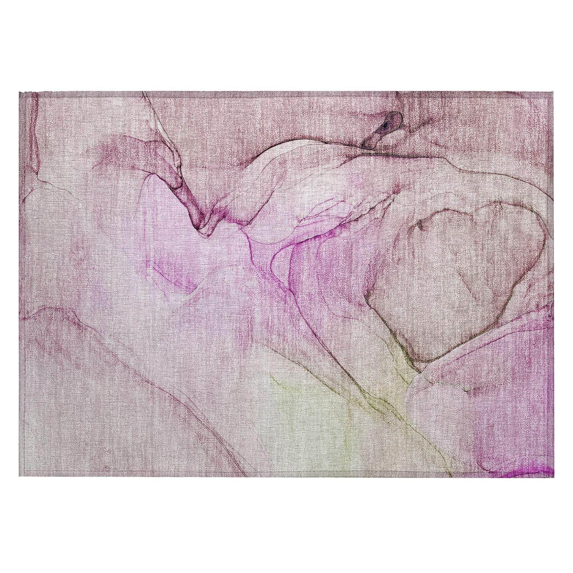 Machine Washable Pink Rug - Indoor / Outdoor - Kids / Pet Friendly Watercolors Print Rug