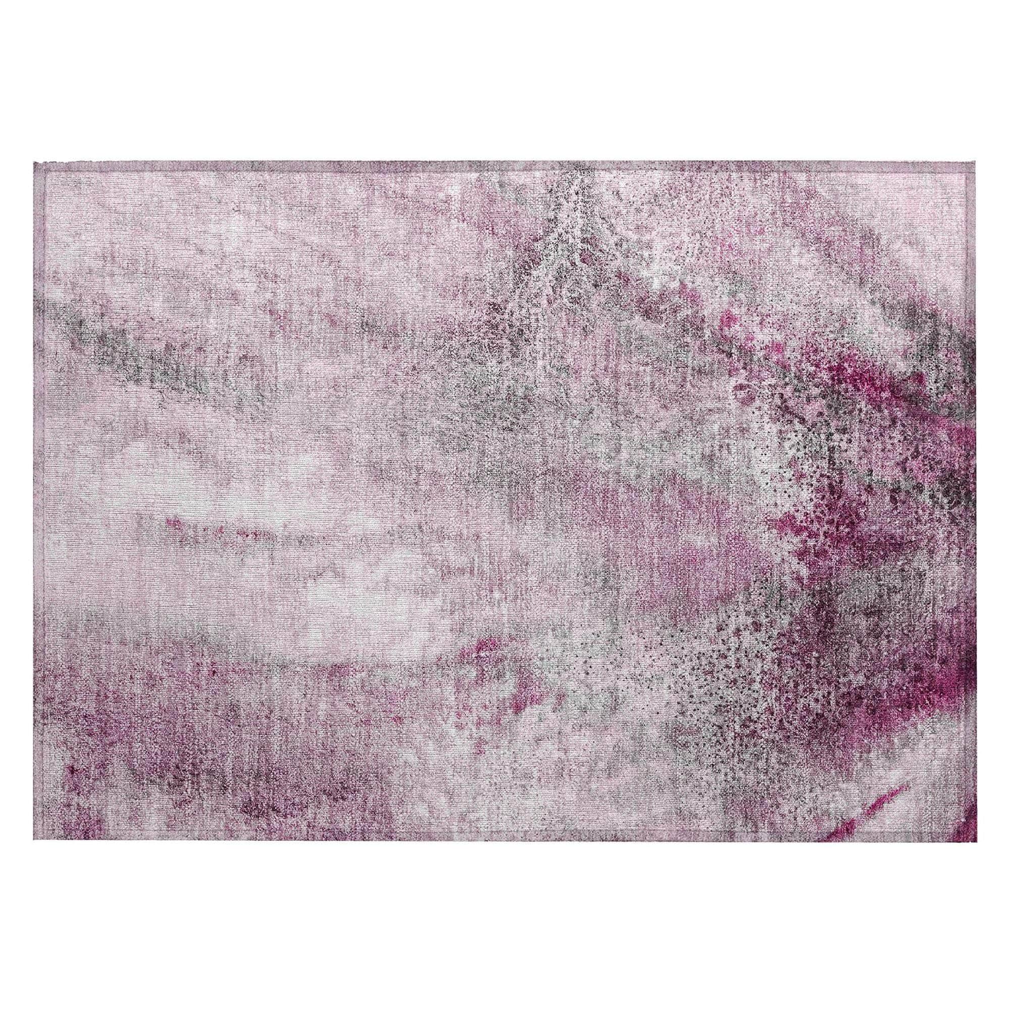 Machine Washable Pink Rug - Indoor / Outdoor - Kids / Pet Friendly Watercolors Print Rug
