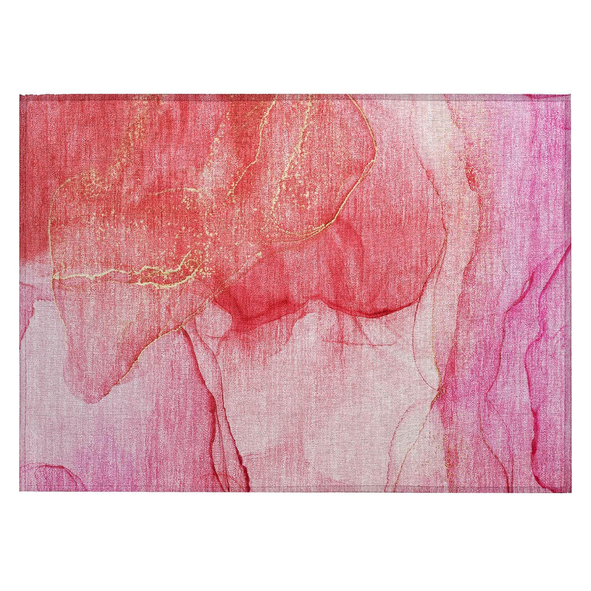 Machine Washable Pink Rug - Indoor / Outdoor - Kids / Pet Friendly Watercolors Print Rug