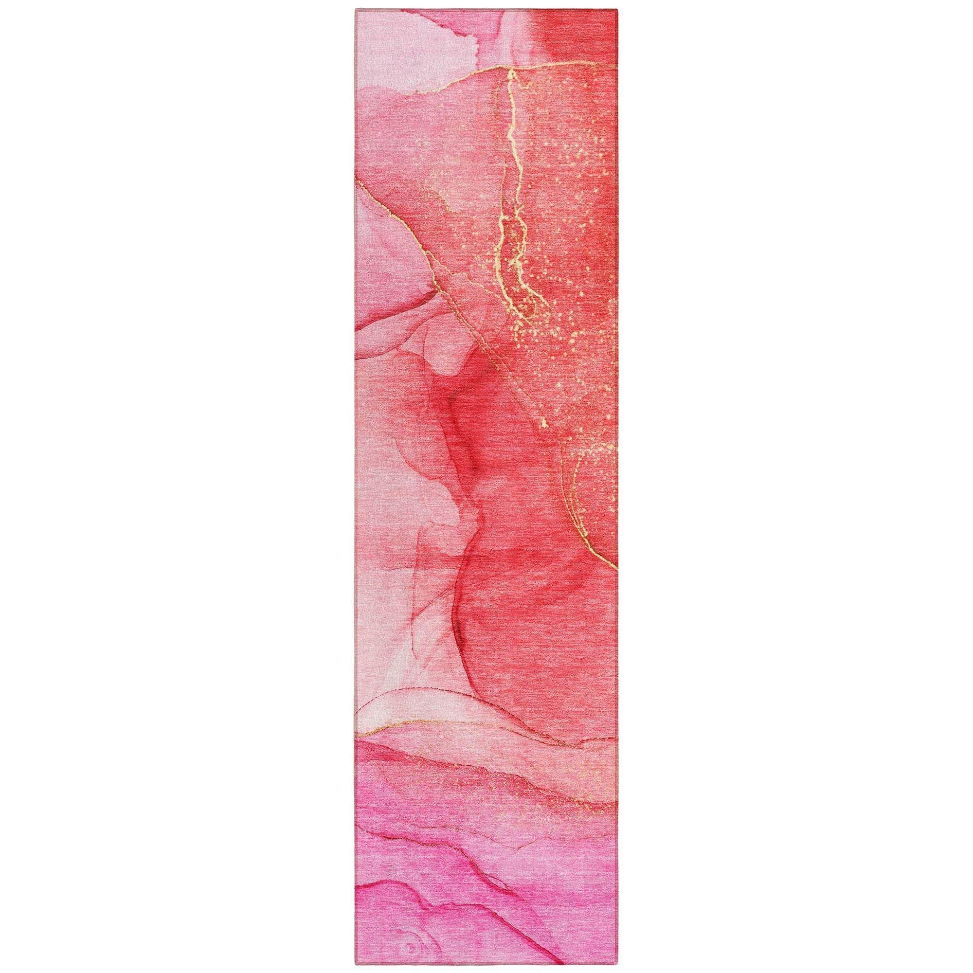 Machine Washable Pink Rug - Indoor / Outdoor - Kids / Pet Friendly Watercolors Print Rug