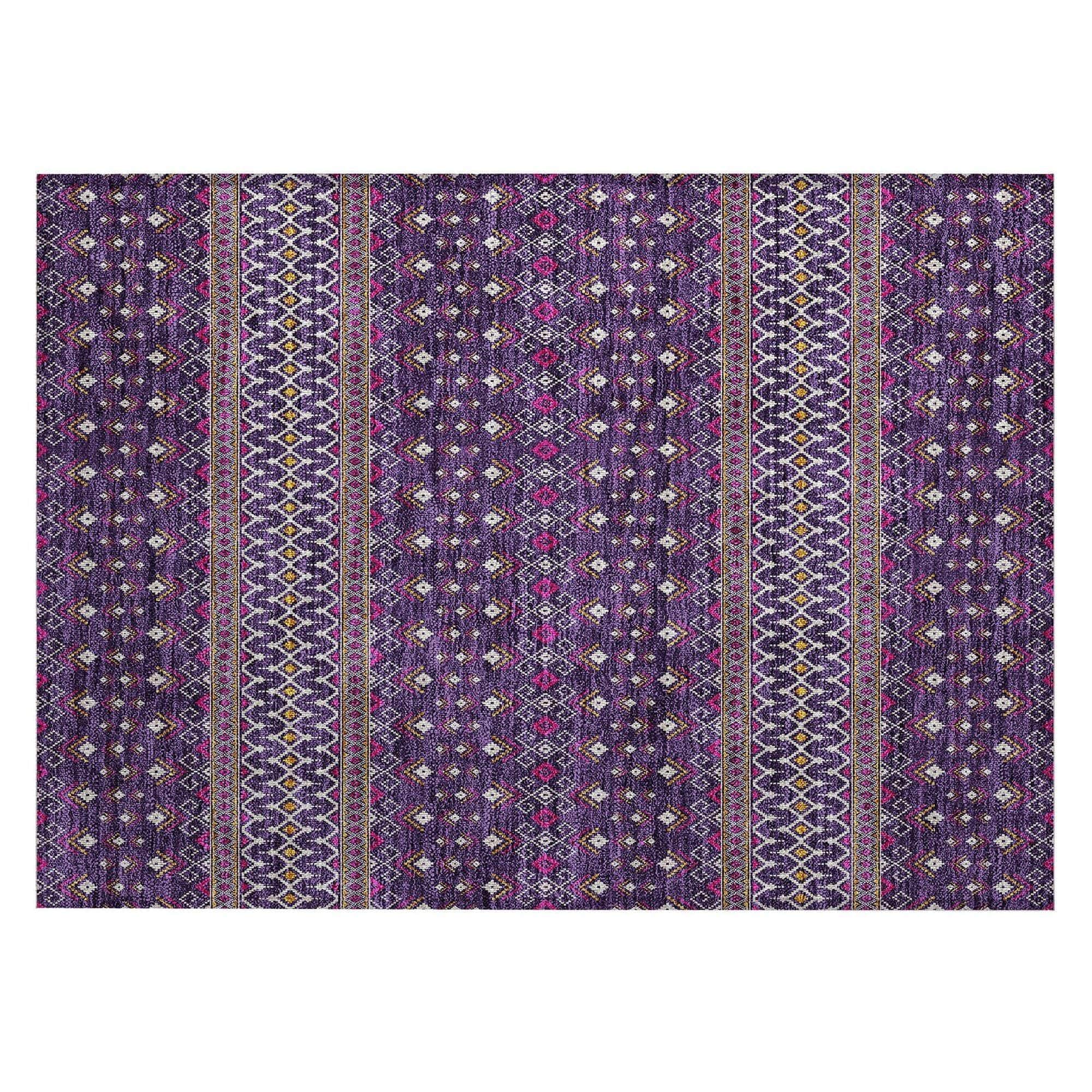 Machine Washable Purple Rug - Indoor / Outdoor - Kids / Pet Friendly Boho Print Rug